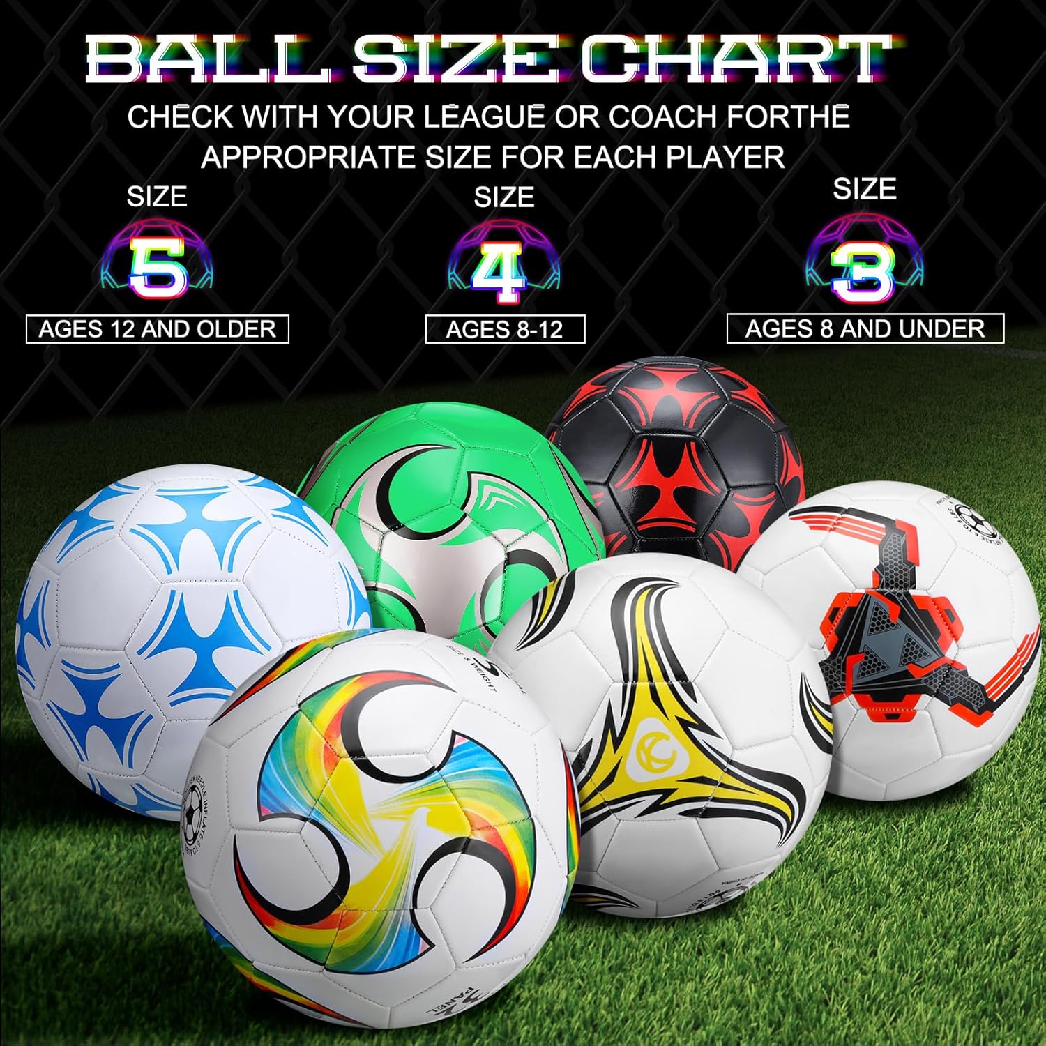 Deekin Balón de fútbol de 6 piezas con inflador, tamaño oficial, para interiores y exteriores, pelota de fútbol a granel, cosido a máquina, regalo