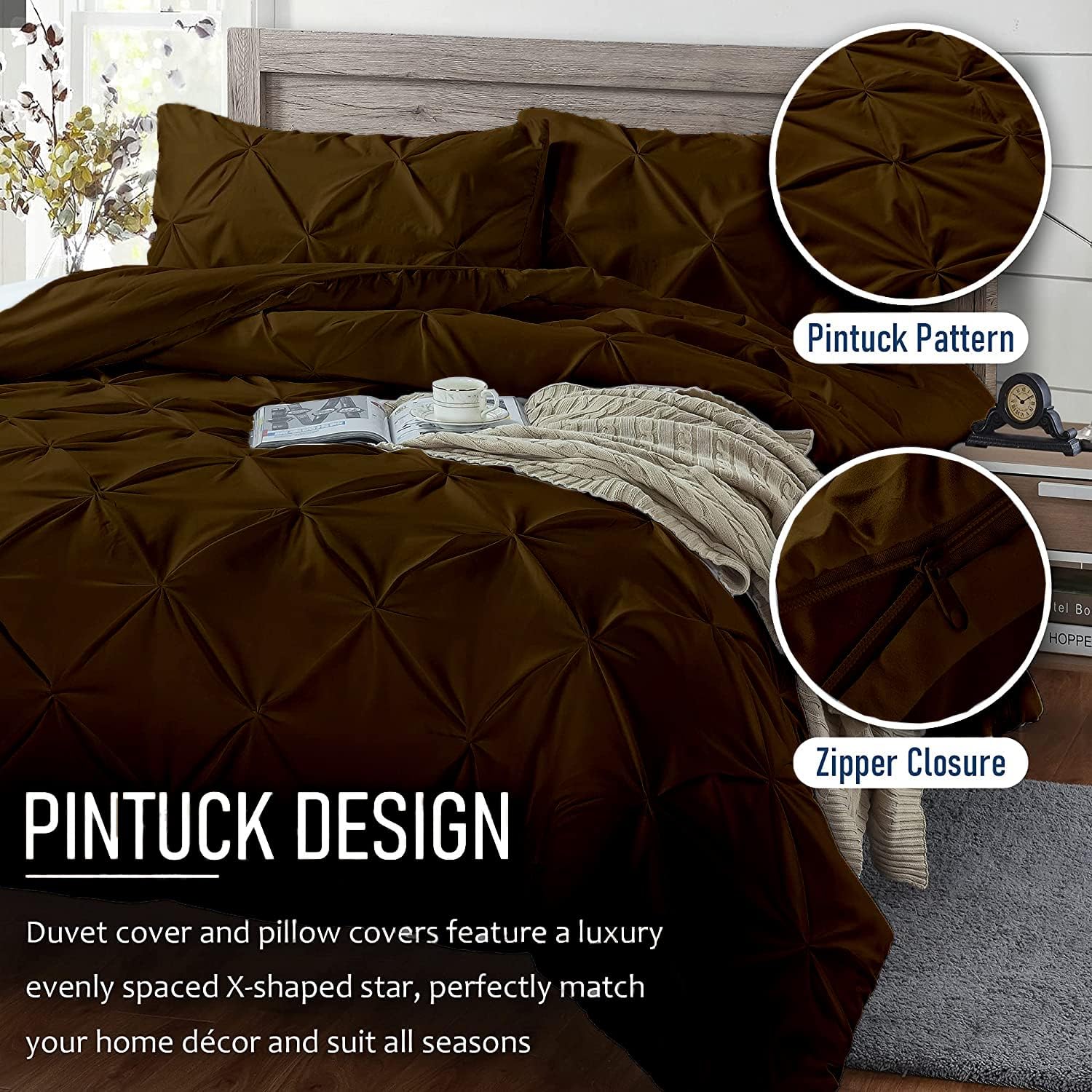 Crown Collection Luxuriate Hotel 1000-TC Hypoallergenic Ultra Soft Design 100% Egyptian Cotton Pinch Plated Duvet Cover with Zipper Colser & 2pcs