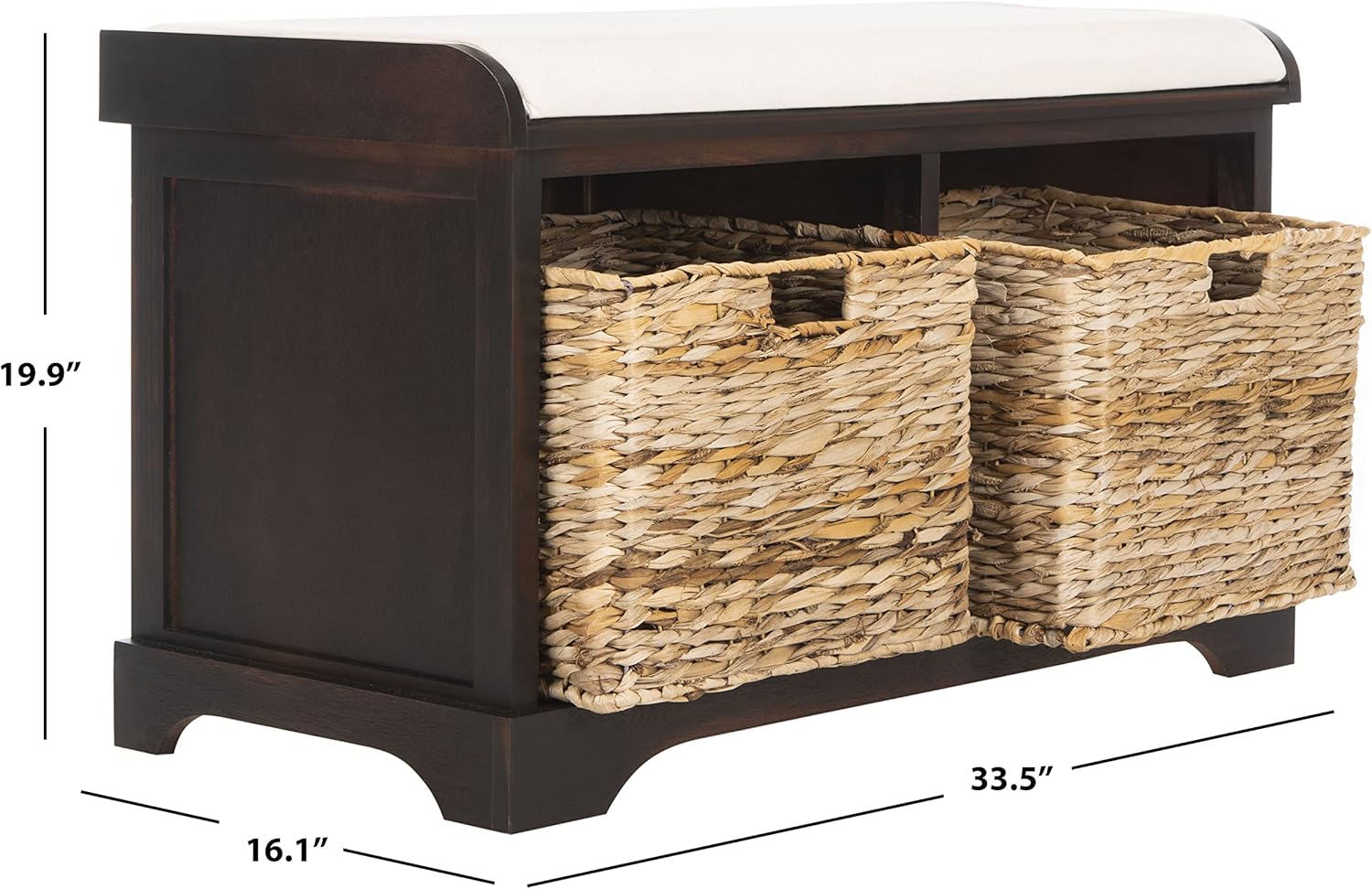 SAFAVIEH Home Collection Freddy – Banco de almacenamiento de mimbre con 2 cajones y cojín (totalmente montado)