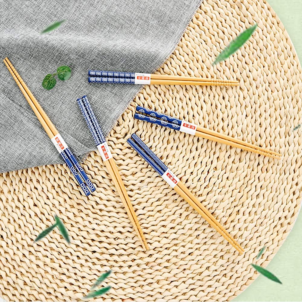 5 pares de palillos de bambú de estilo japonés y reposo, juego de palillos de gato gordo de dibujos animados, juego de regalo clásico de simplicidad