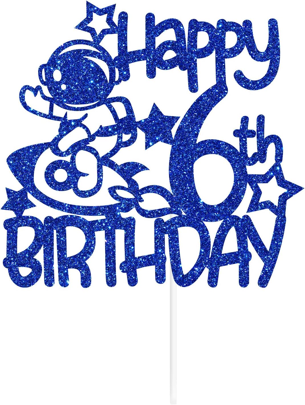 Space Happy 6th Birthday – Decoración para tartas de 6 años, decoración de fiesta de cumpleaños temática de astronautas para niños y niñas