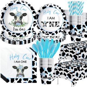 Holy Cow – Decoraciones de cumpleaños con texto en inglés “I’m One”, suministros para fiesta de primer cumpleaños con estampado de vaca, platos, Holy Cow – Decoraciones de cumpleaños con texto en inglés “I’m One”, suministros para fiesta de primer cumpleaños con estampado de vaca, platos,