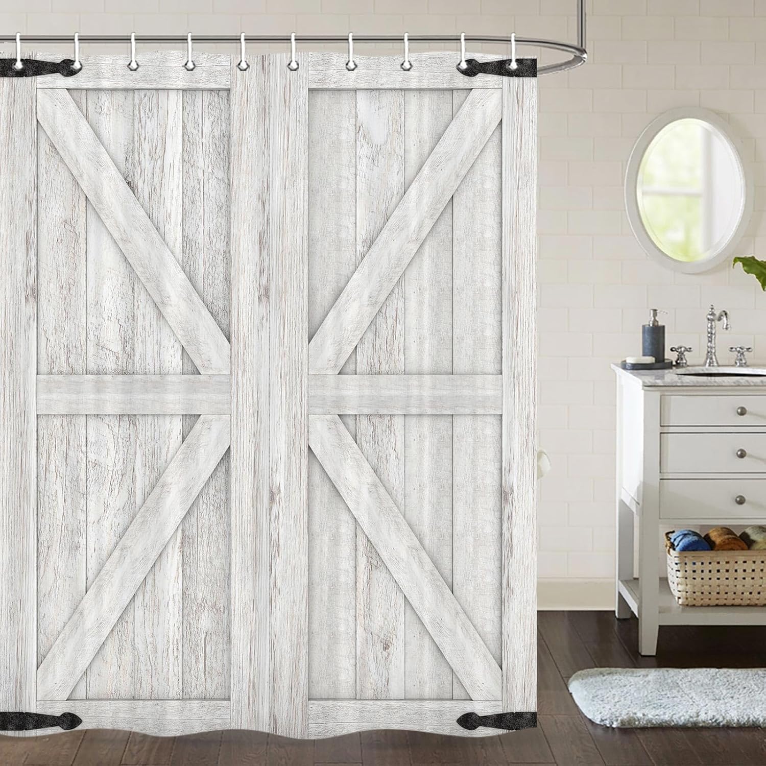 Cortina de ducha rústica de madera estilo granero, 60 x 70 pulgadas, color beige