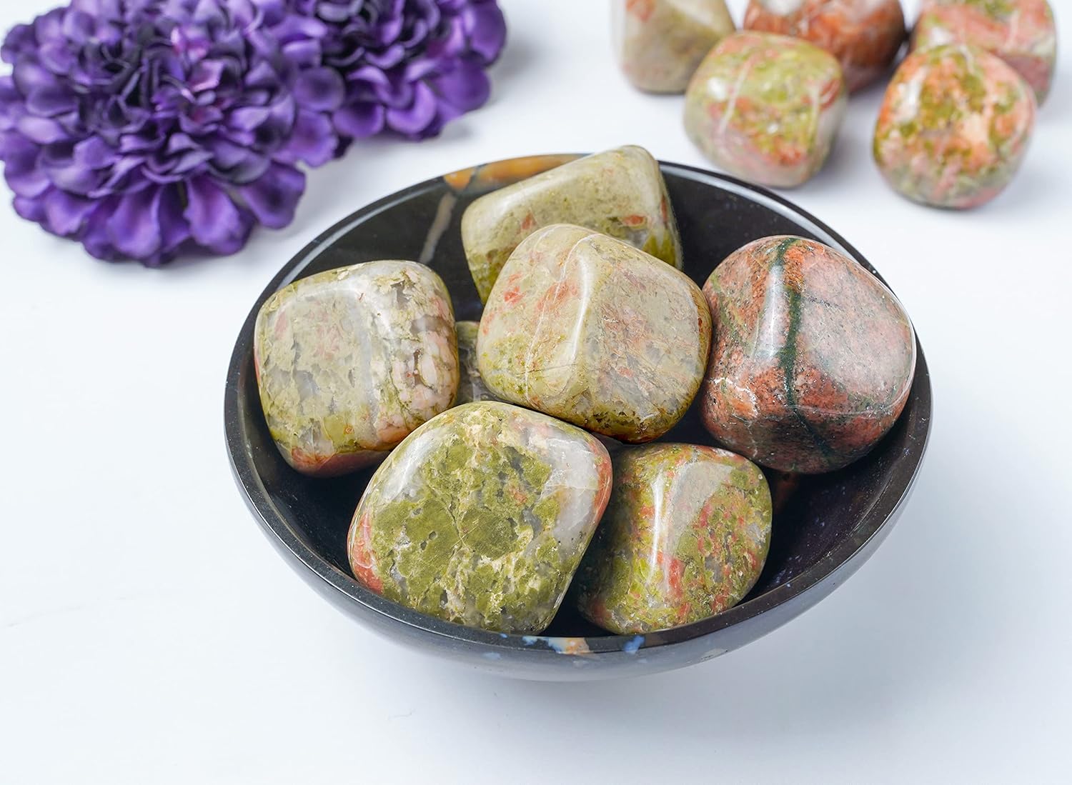 Crocon Más de 800 quilates, 13 piezas de piedras y cristales de unakita a granel para chakras, reiki, cristales de equilibrio curativo, piedras