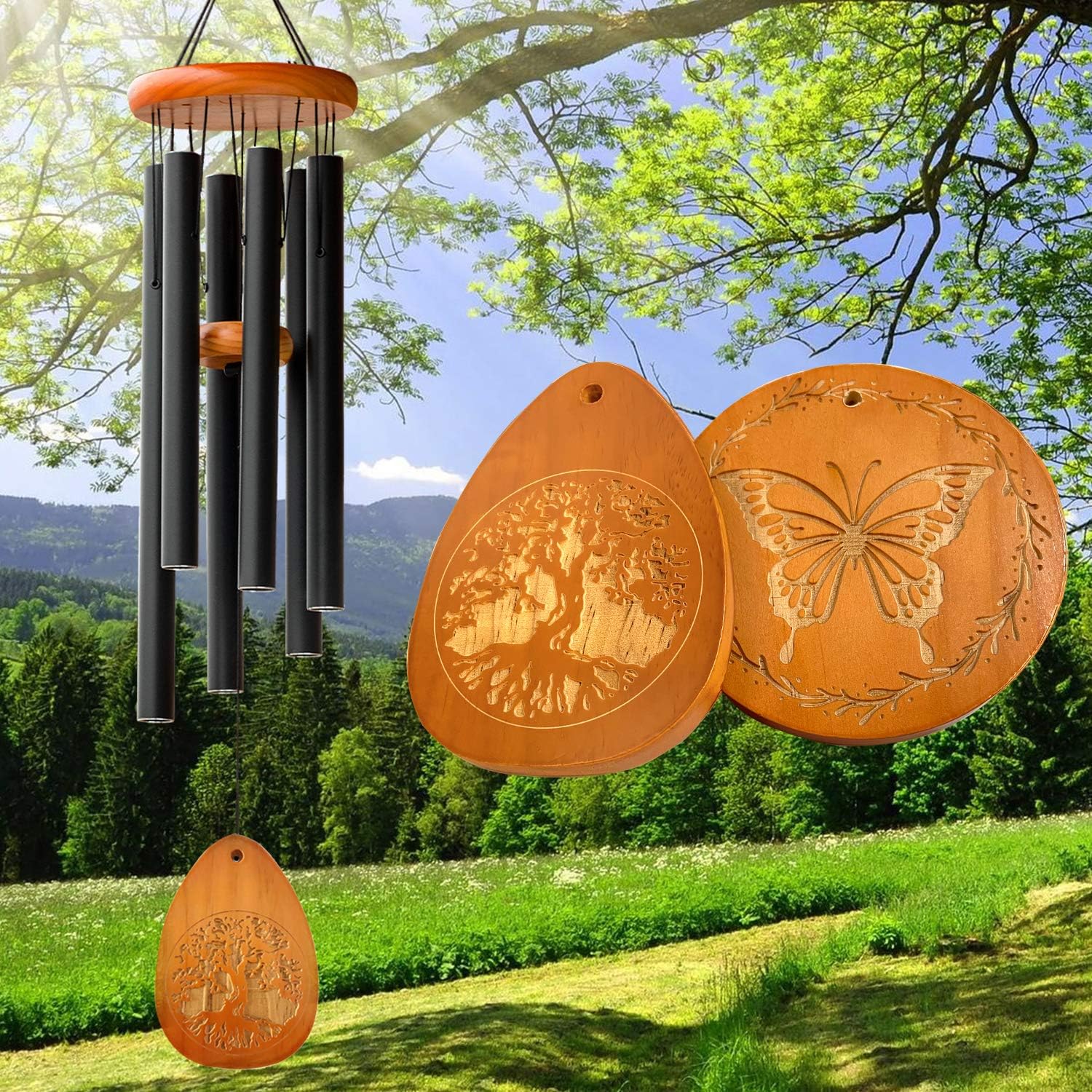 Campanillas de viento de madera de mariposa para exteriores, gran tono profundo, campanillas de viento de simpatía en memoria de un niñoun ser