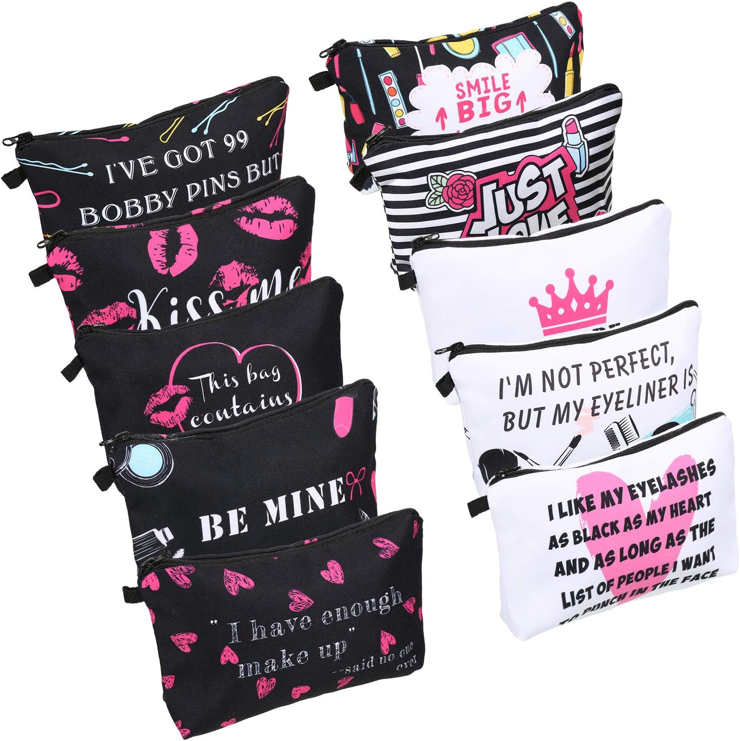 10 bolsas de maquillaje con letras para cosméticos, bolsa de viaje con cremallera, organizador de cosméticos, bolsa de artículos de tocador, bolsa
