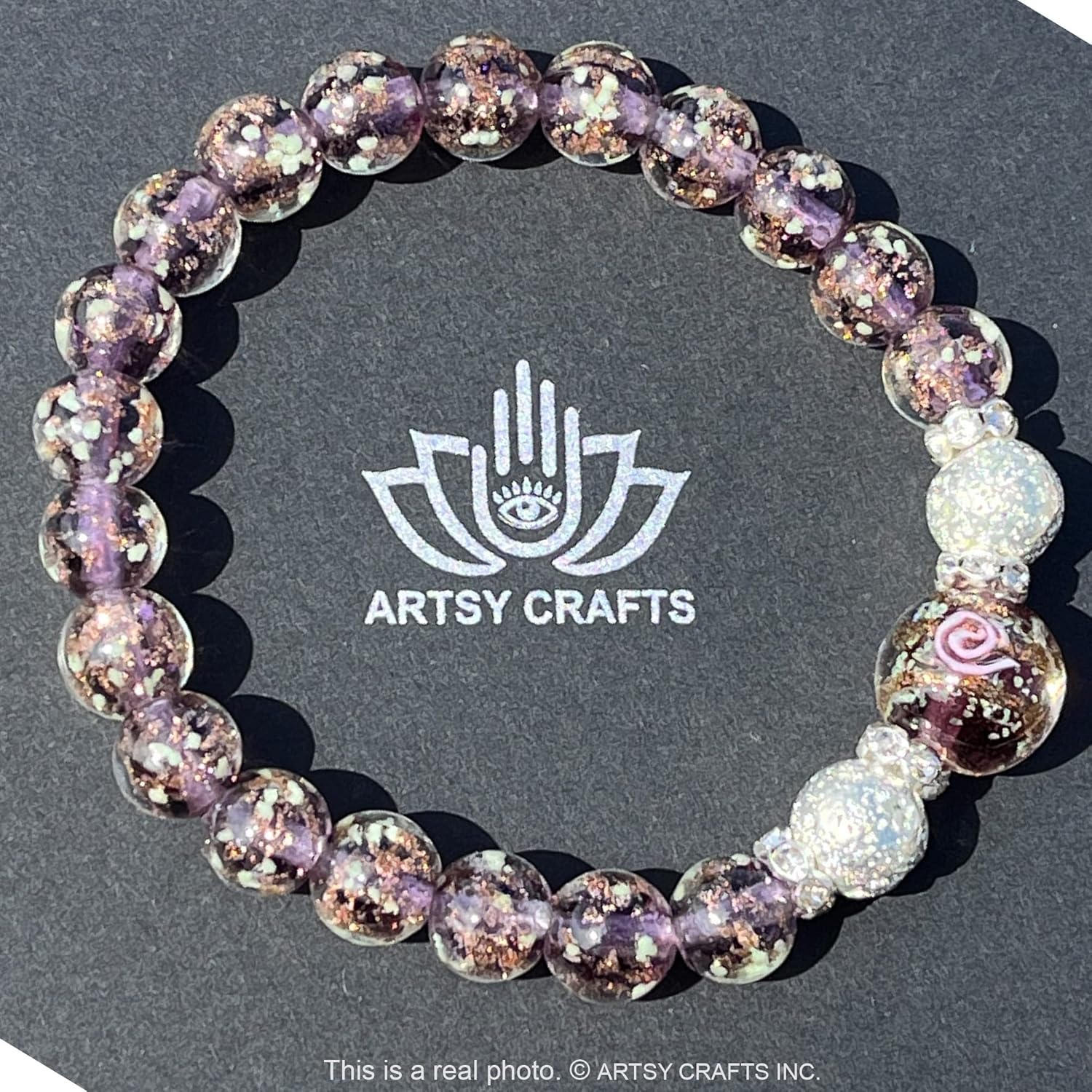 ARTSY Crafts Glow in the Dark Firefly Beads Bracelet for Women, Luminous Glass Beads Healing Crystal Glowing Beaded Bracelets, Mermaid Bracelet,