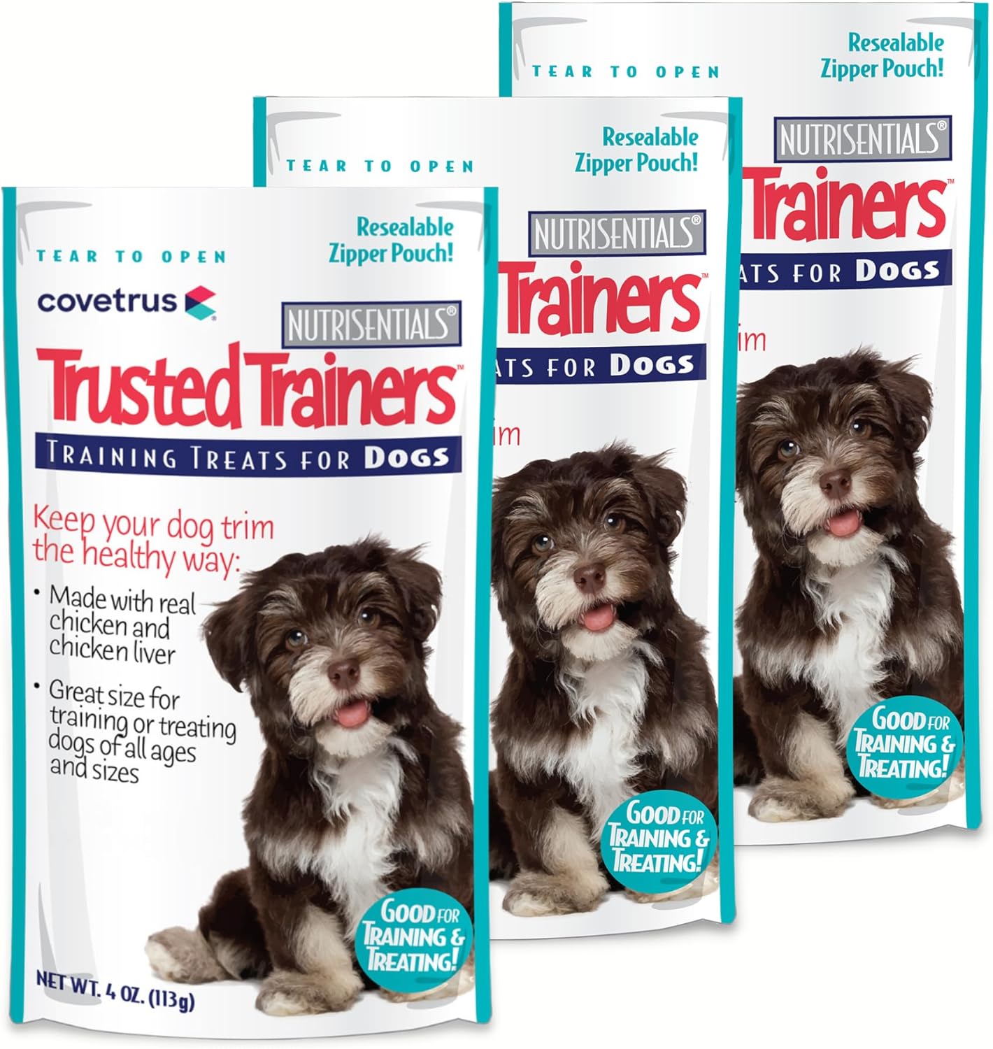 Covetrus NutriSentials Trusted Trainers – Golosinas suaves para perros pequeños, medianos y grandes, sabor a pollo, paquete de 3, 4 onzas