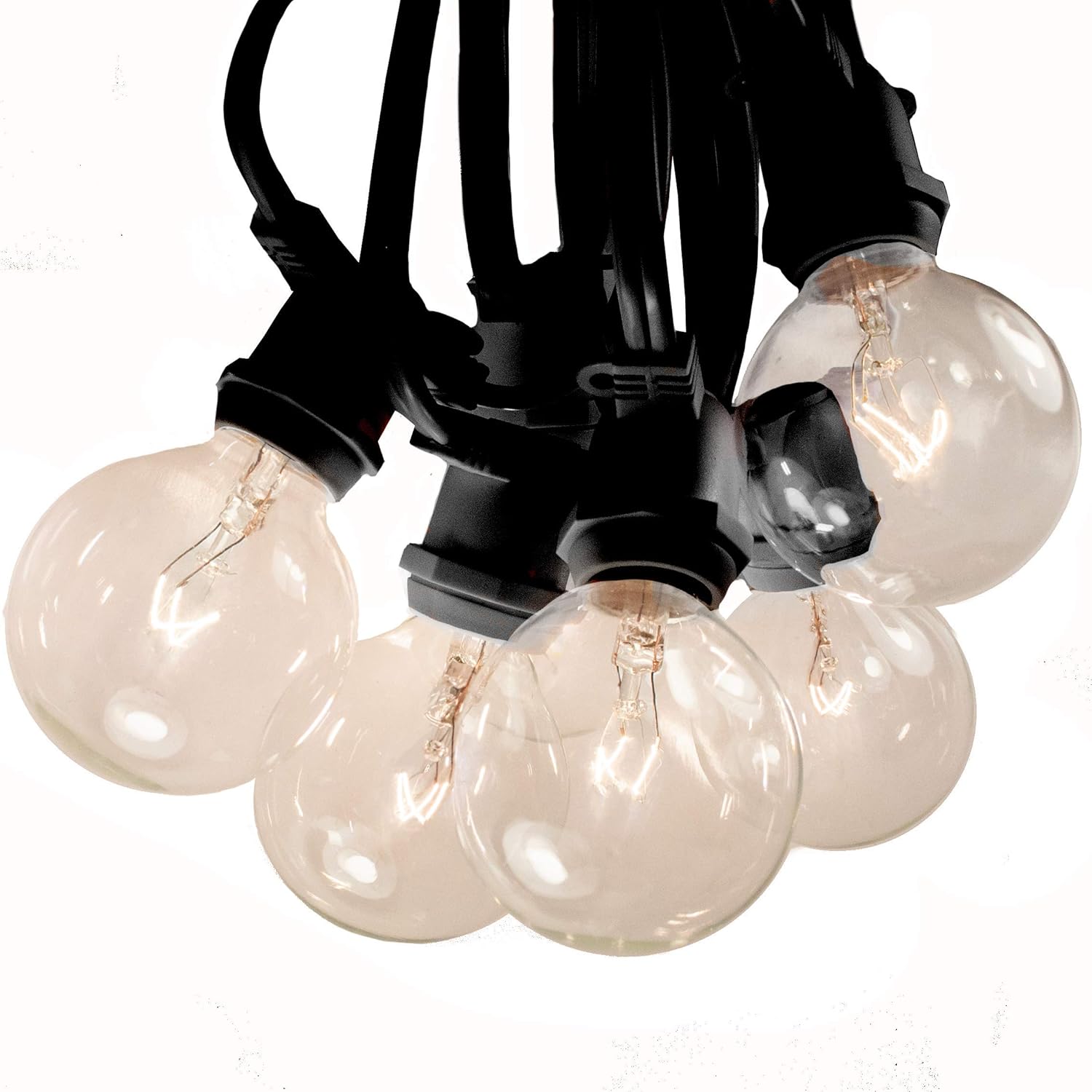 Hometown Evolution, Inc. Tira de luces C9 de 25 pies con 20 bombillas transparentes G50 de 2 pulgadas (cable negro) para iluminación exterior