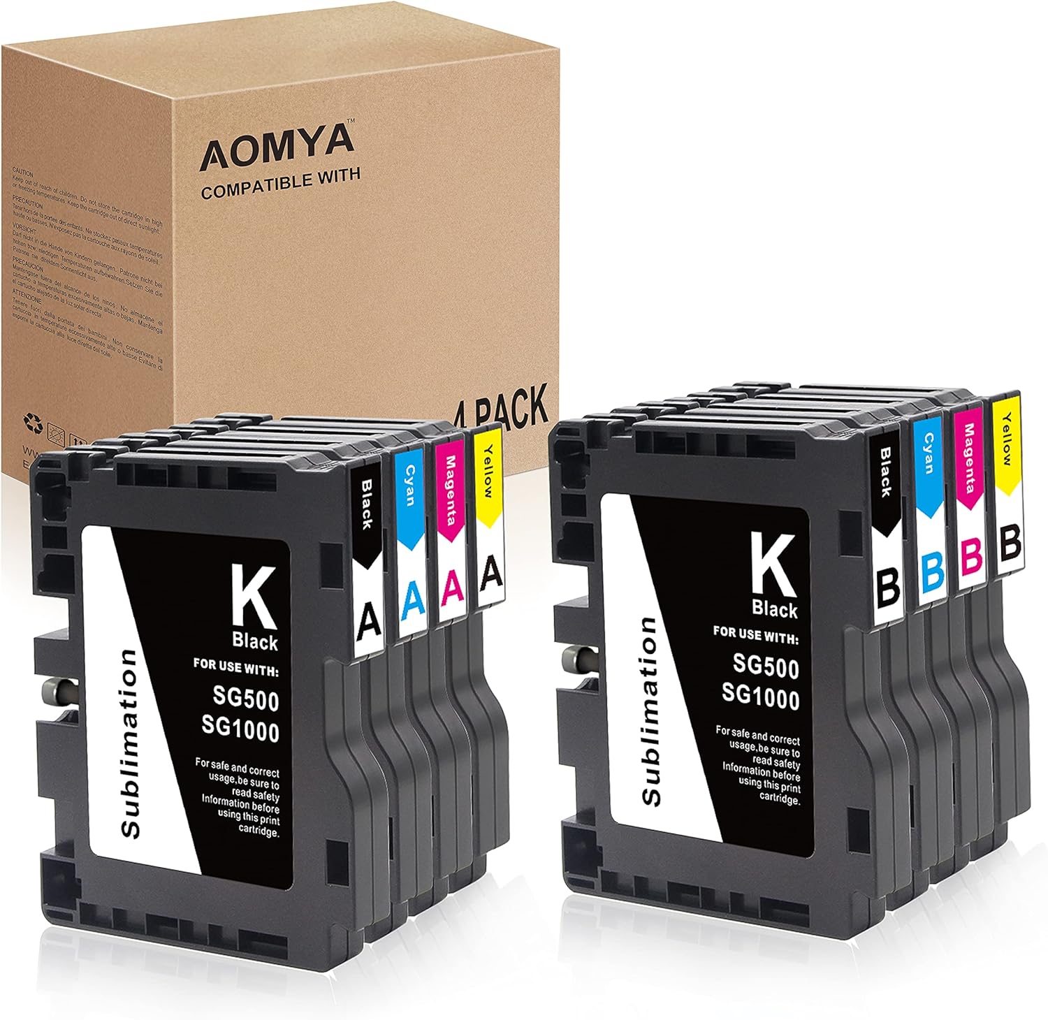 Aomya SG500 SG1000 – Cartucho de tinta de sublimación de chip actualizado compatible con impresora Sawgrass Virtuoso SG500 SG1000 (2 negros, 2 cian,