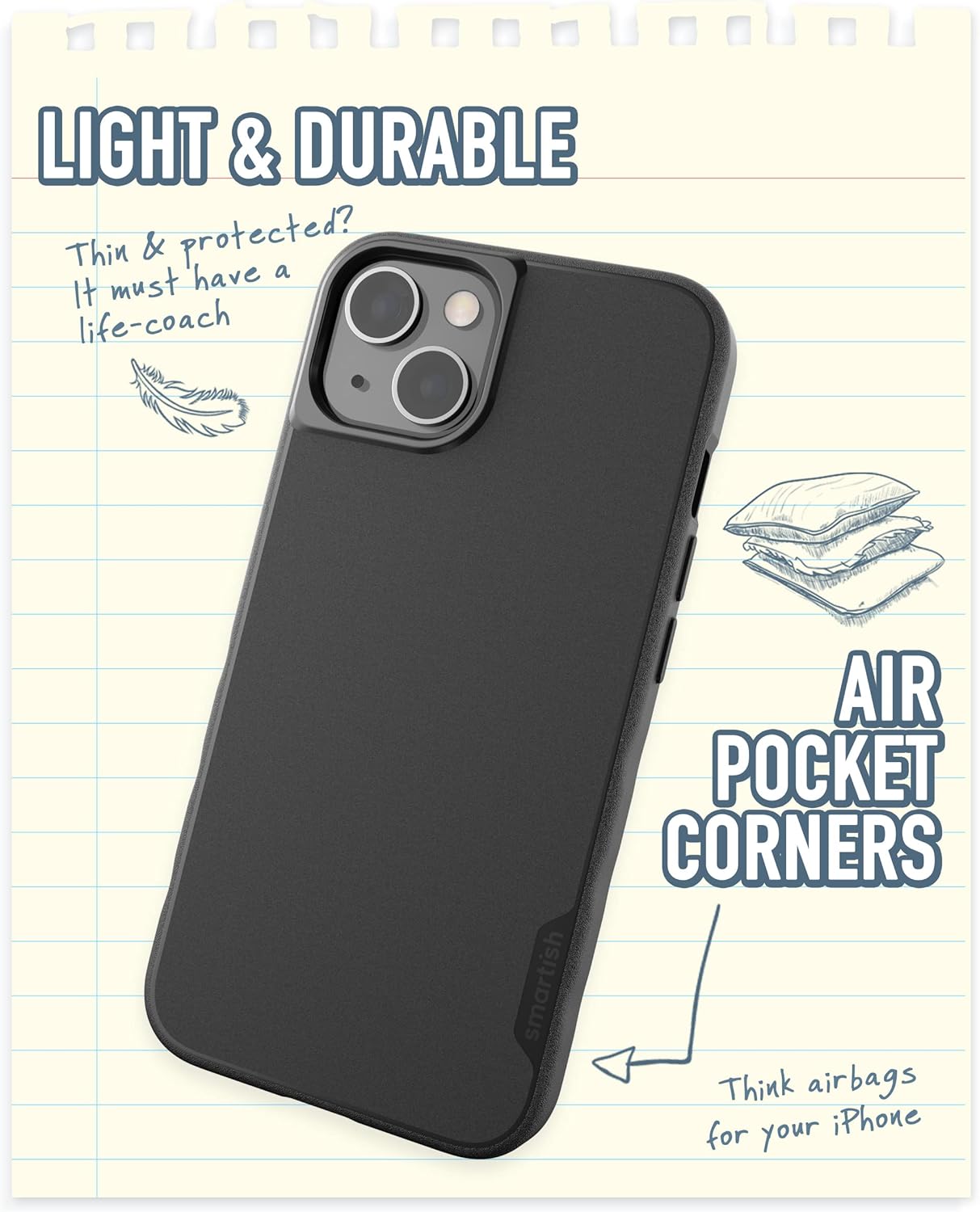Smartish – Funda delgada para iPhone 13, Gripmunk, ligera + protectora, funda de agarre fina, color negro