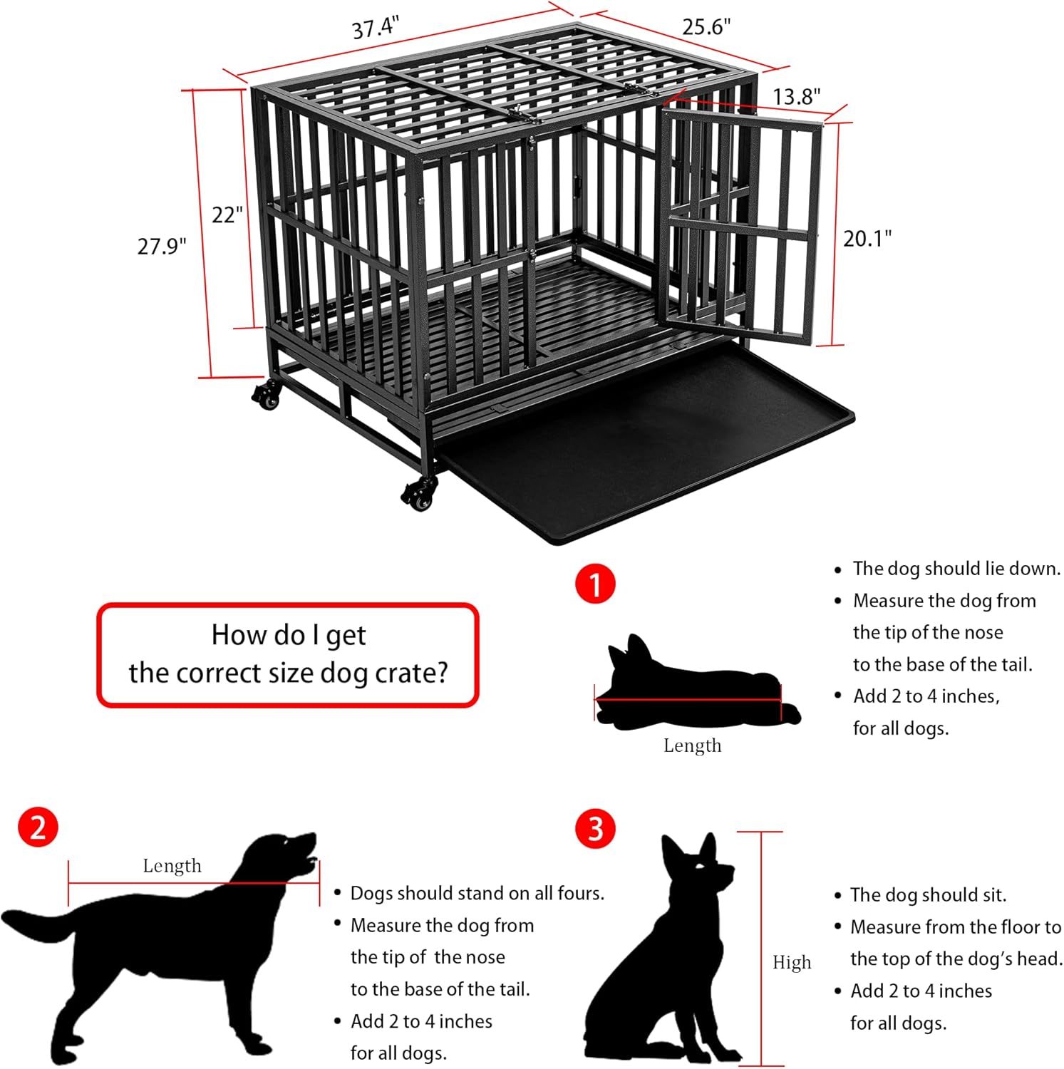 Holiwei Jaula de perro indestructible de 38 pulgadas XL de metal para perros grandes, jaula de perro a prueba de escapes con ruedas, bandeja