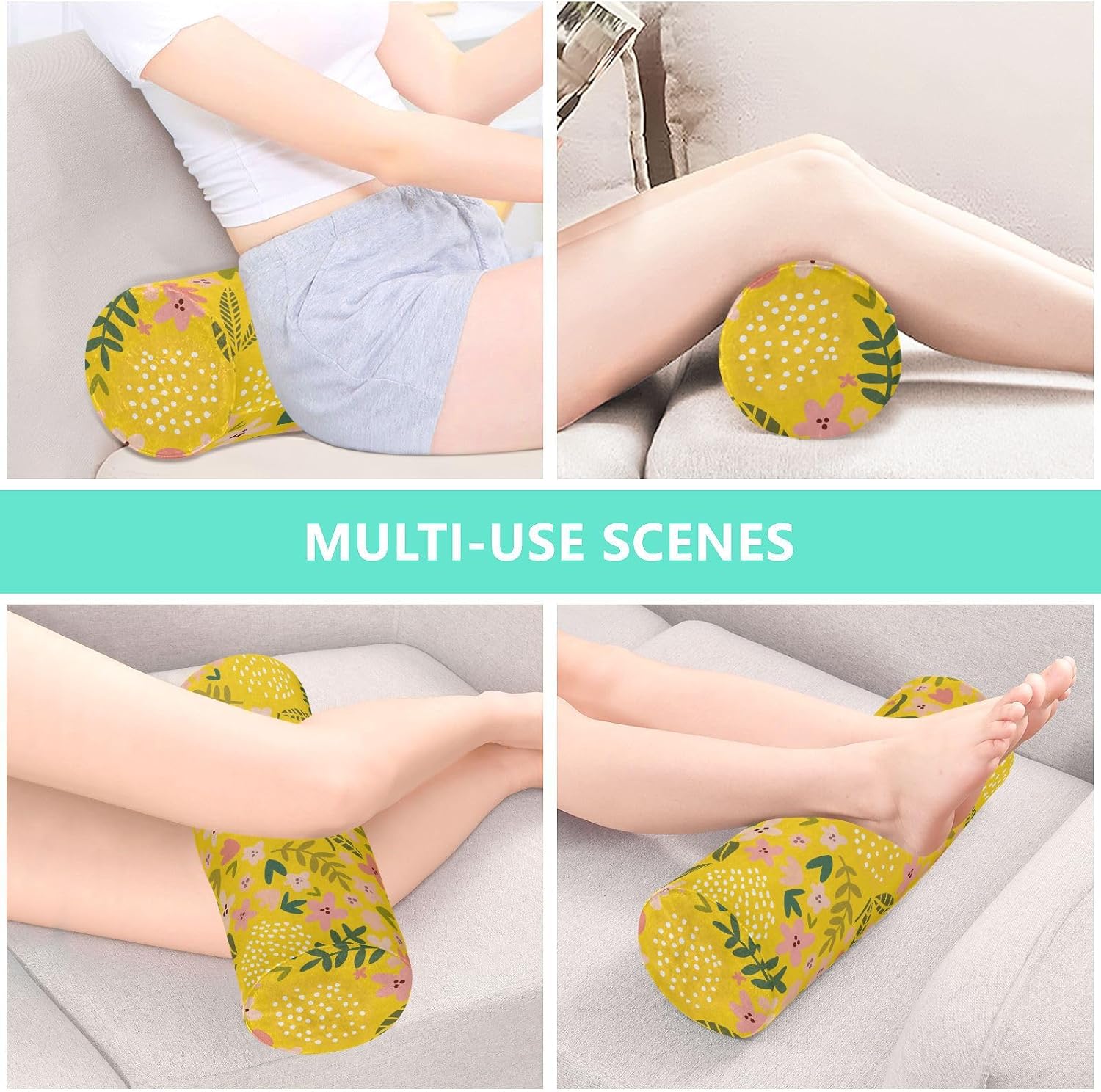 KLL Cojín de almohada con patrón de flores y limón sin costuras, almohada de cuello pequeño, almohada decorativa redonda de 17 pulgadas, almohadas