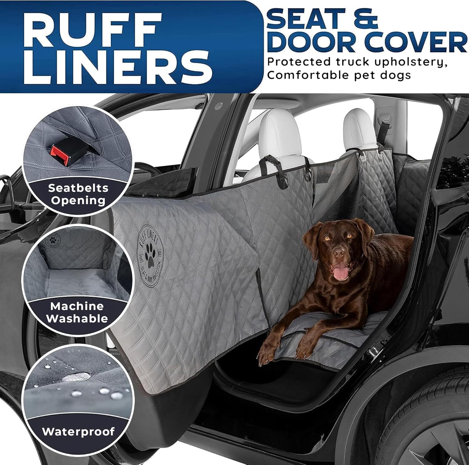 Funda de asiento de automóvil para perro lavable a máquina y protector de puerta de automóvil, se adapta a sedanes, SUV de tamaño mediano, camiones