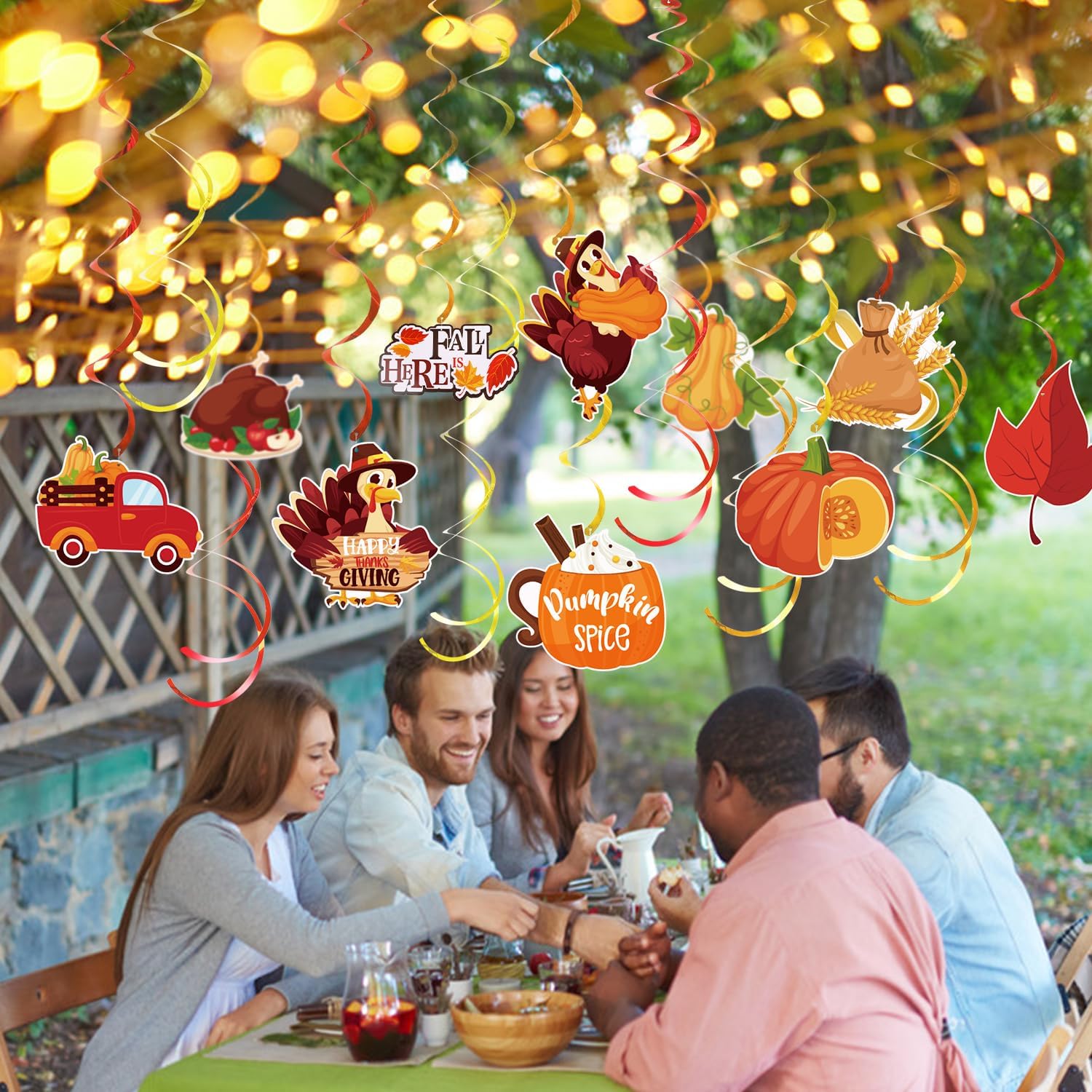 Remolinos colgantes de Acción de Gracias, 51 piezas de decoraciones de techo de Acción de Gracias, adornos colgantes de otoño para fiesta de Acción