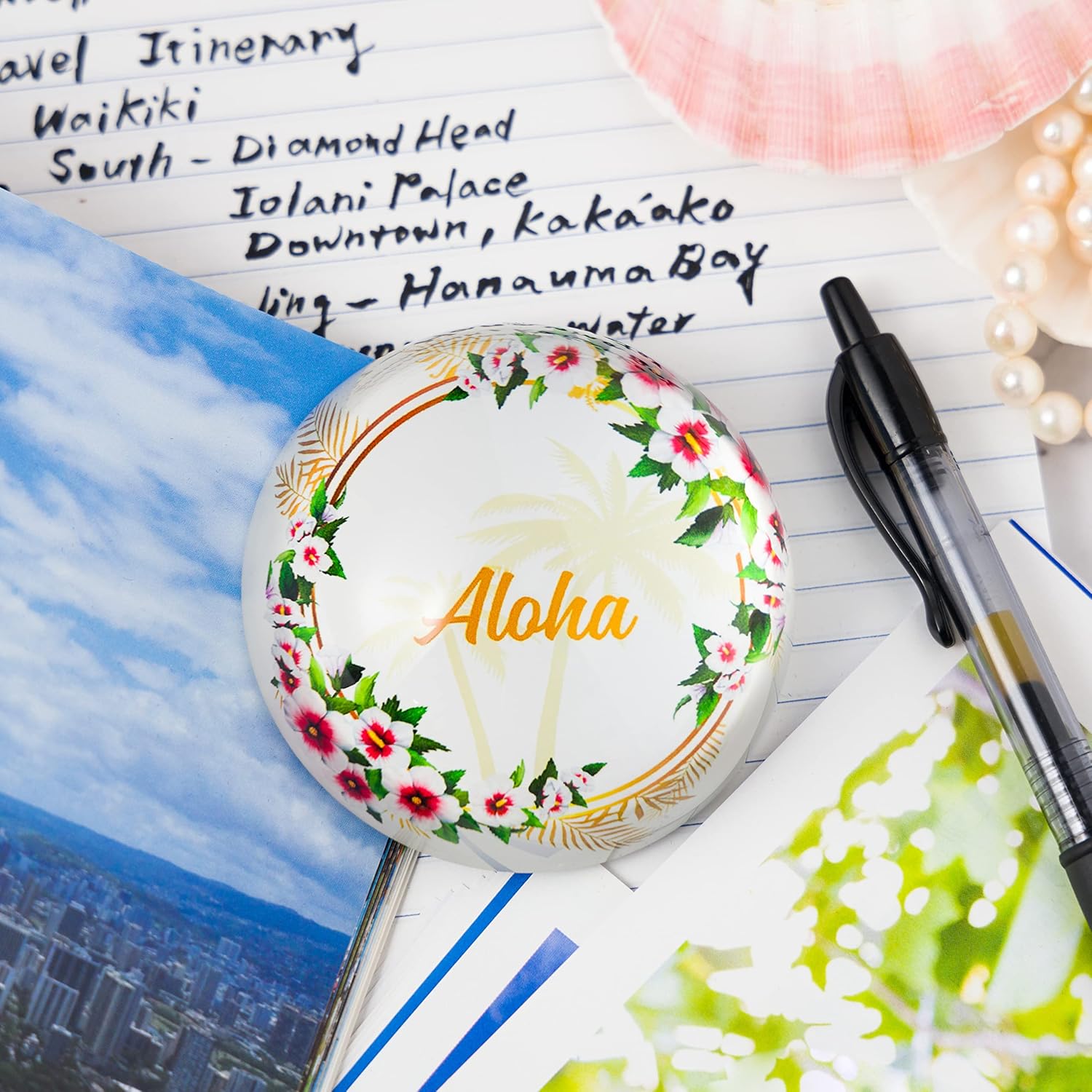 Aloha Designs Aloha – Organizador de escritorio pisapapeles, pieza de decoración de mesa, pisapapeles de cúpula de cristal de 3 pulgadas, ideal para