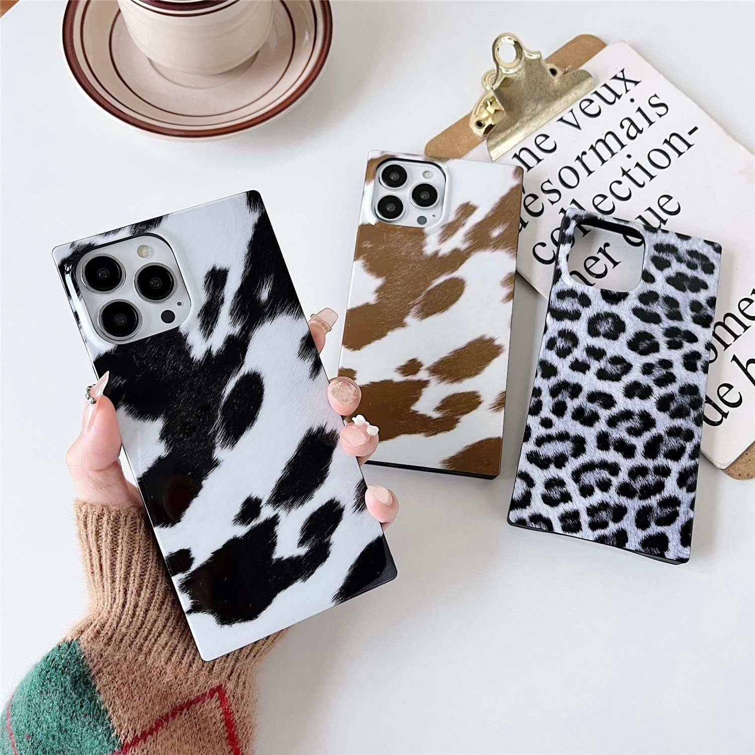 Cocomii Funda cuadrada para iPhone 13 Pro Max, diseño de animal cuadrado, delgada, ligera, brillante, marrón y blanco, estampado de vaca simmental