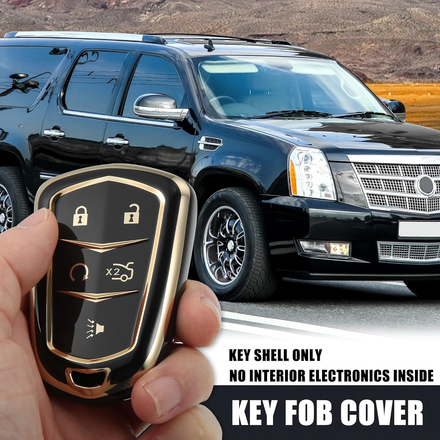 X AUTOHAUX Funda para llavero de automóvil de 5 botones, funda protectora completa con botón de TPU, color negro para Cadillac XT5 2017-2020 para