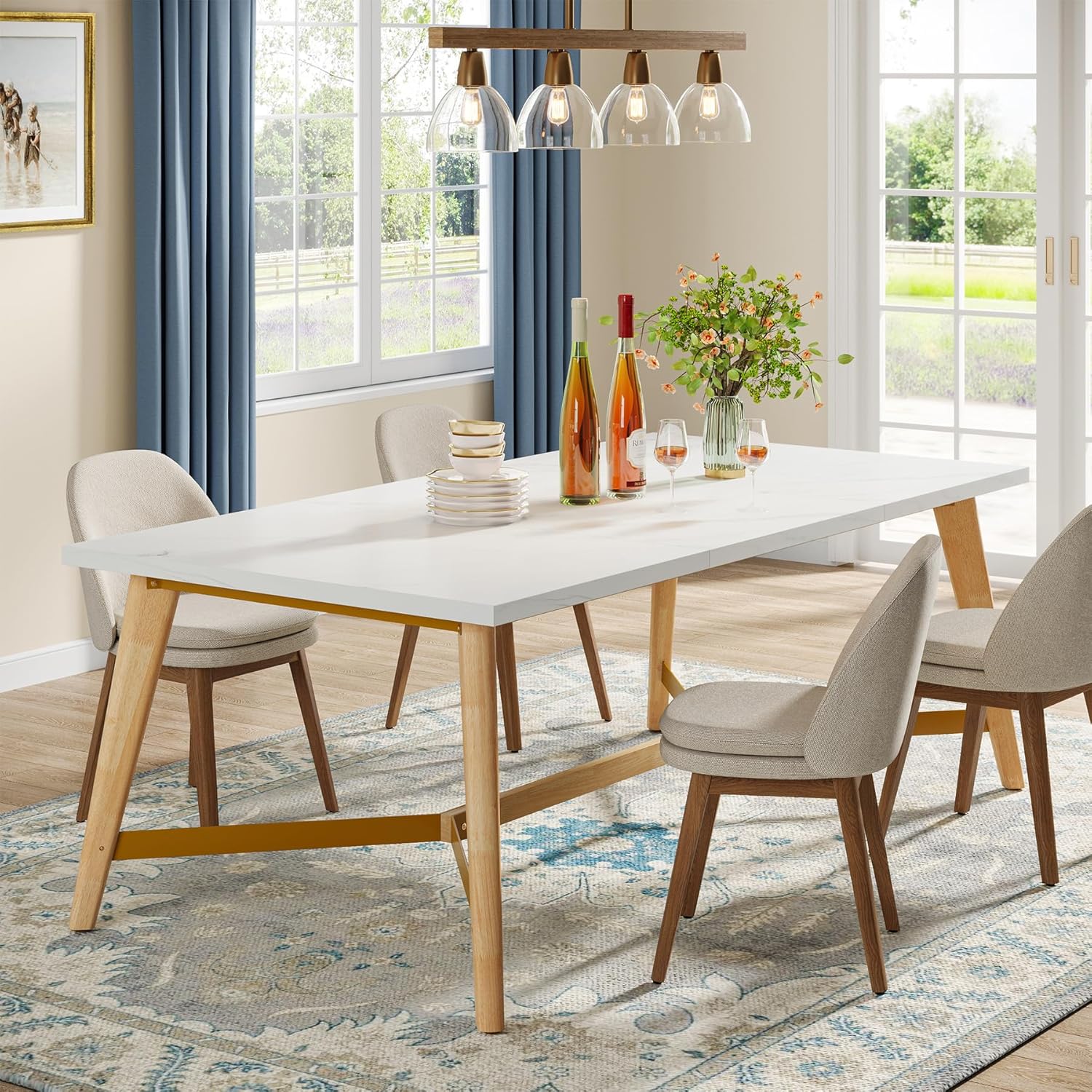 Tribesigns Mesa de comedor para 6-8 personas, mesa de cocina rectangular de 70.9 pulgadas con patas de madera maciza, mesa de comedor de madera de