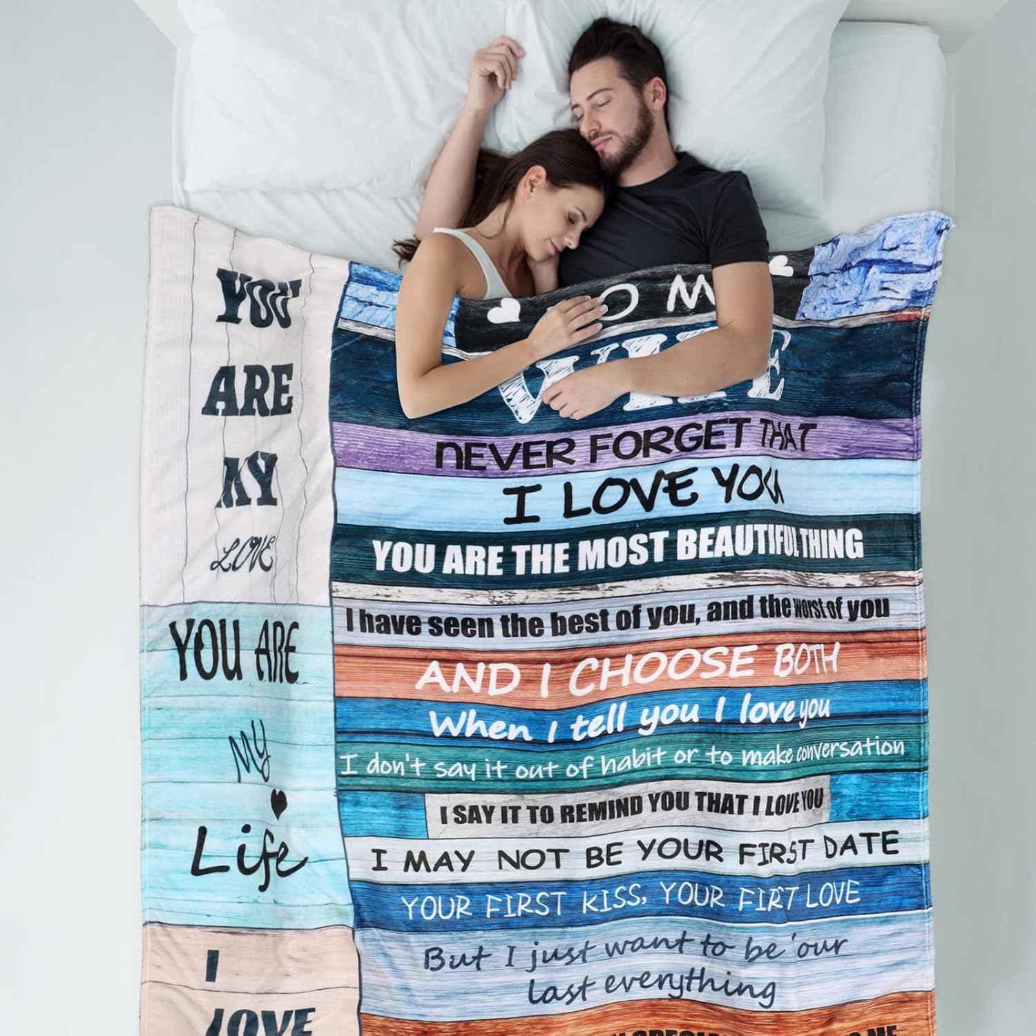 Regalos para esposa de parte del marido, aniversario, boda, cumpleaños, ideas de regalo para mi esposa, manta con texto en inglés “I Love You”,