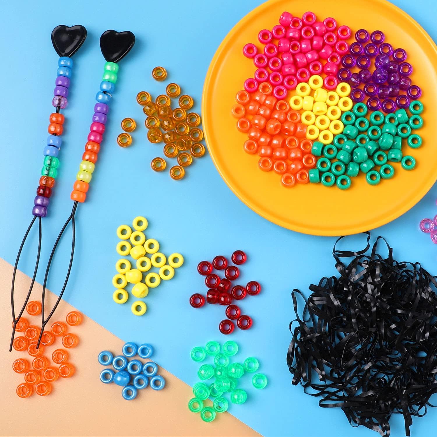 KAMJUNTAR Kit de fabricación de pulseras de cuentas de poni, 2810 piezas, kit de fabricación de joyas para el cabello, 24 colores, cuentas Kandi de