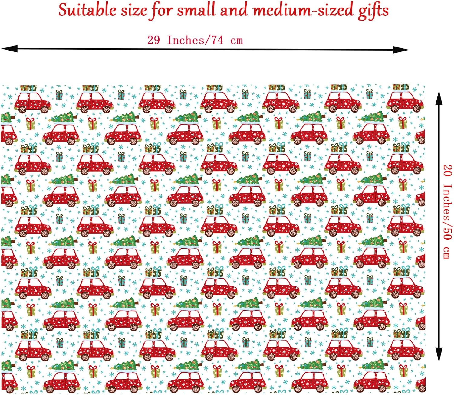 RiukRaiu Papel de regalo de Navidad para niños, hombres y mujeres. Diseño de Navidad, envoltura de regalo que contiene árbol, automóvil, copo de