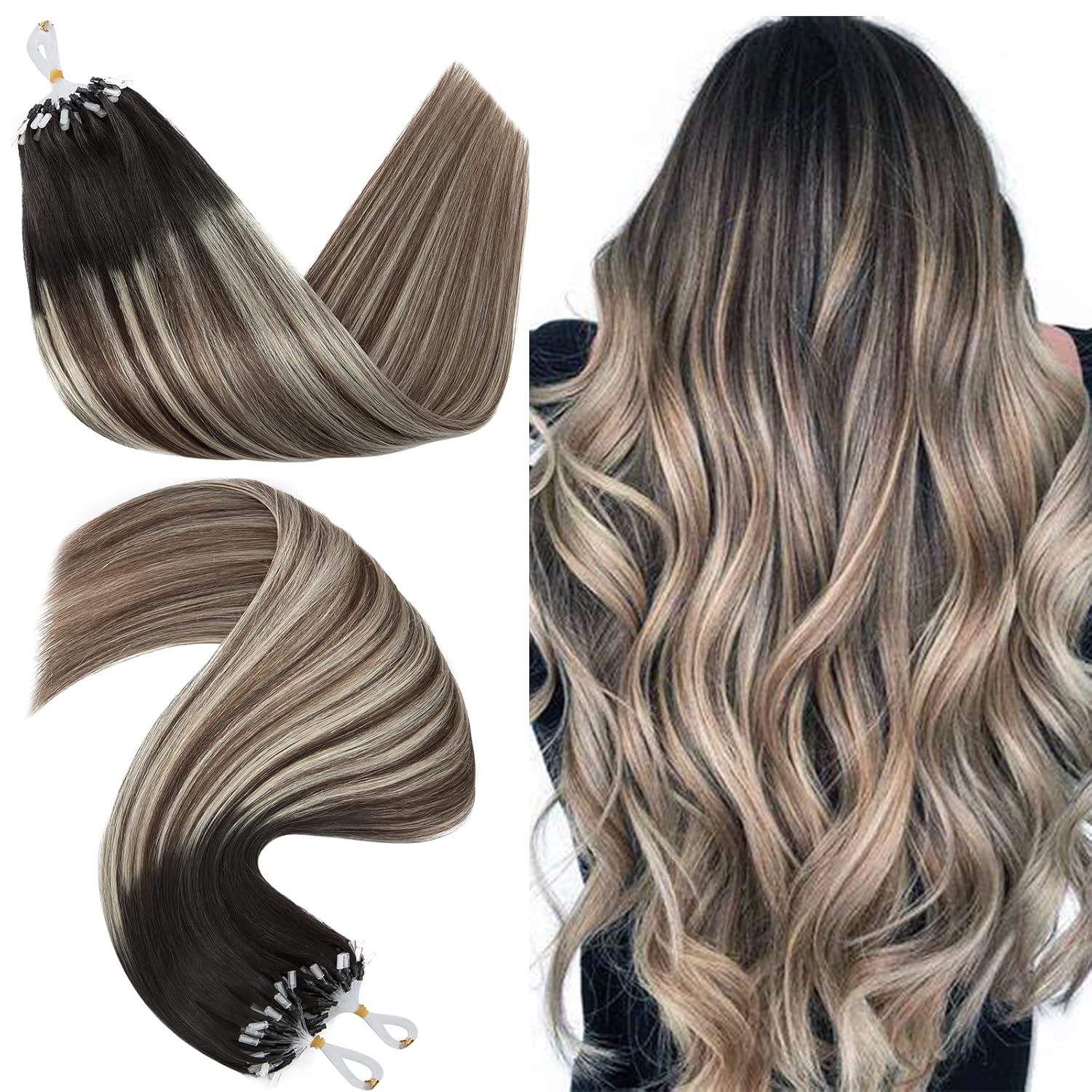 Hairro Microlink – Extensiones de cabello humano con micro bucle micro cuentas en el cabello preunido fusión fría queratina pegamento en barra I Tip