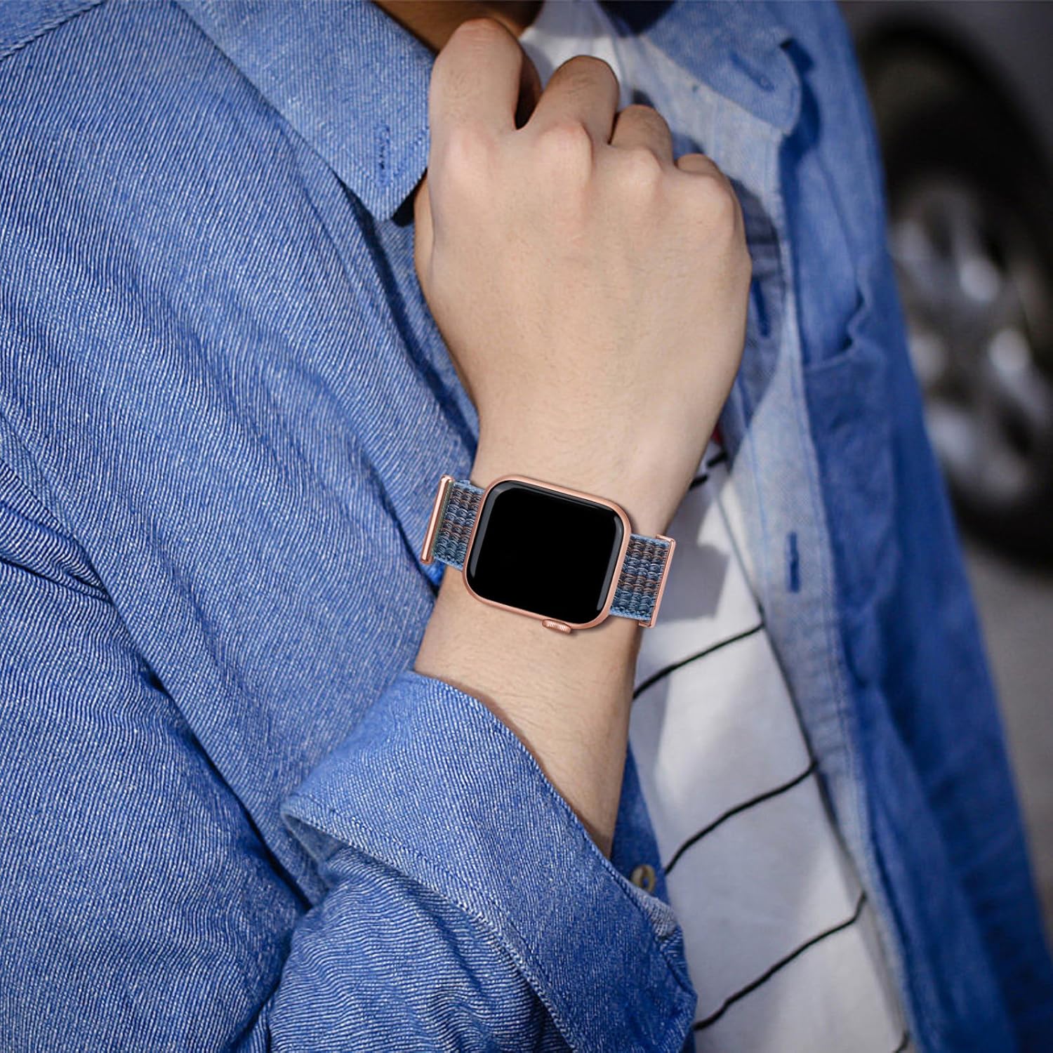 OHOTLOVE Correa de nailon compatible con Apple Watch Band de 1.496 pulgadas, 1.575 pulgadas, 1.614 pulgadas, 1.654 pulgadas, 1.732 pulgadas, 1.772