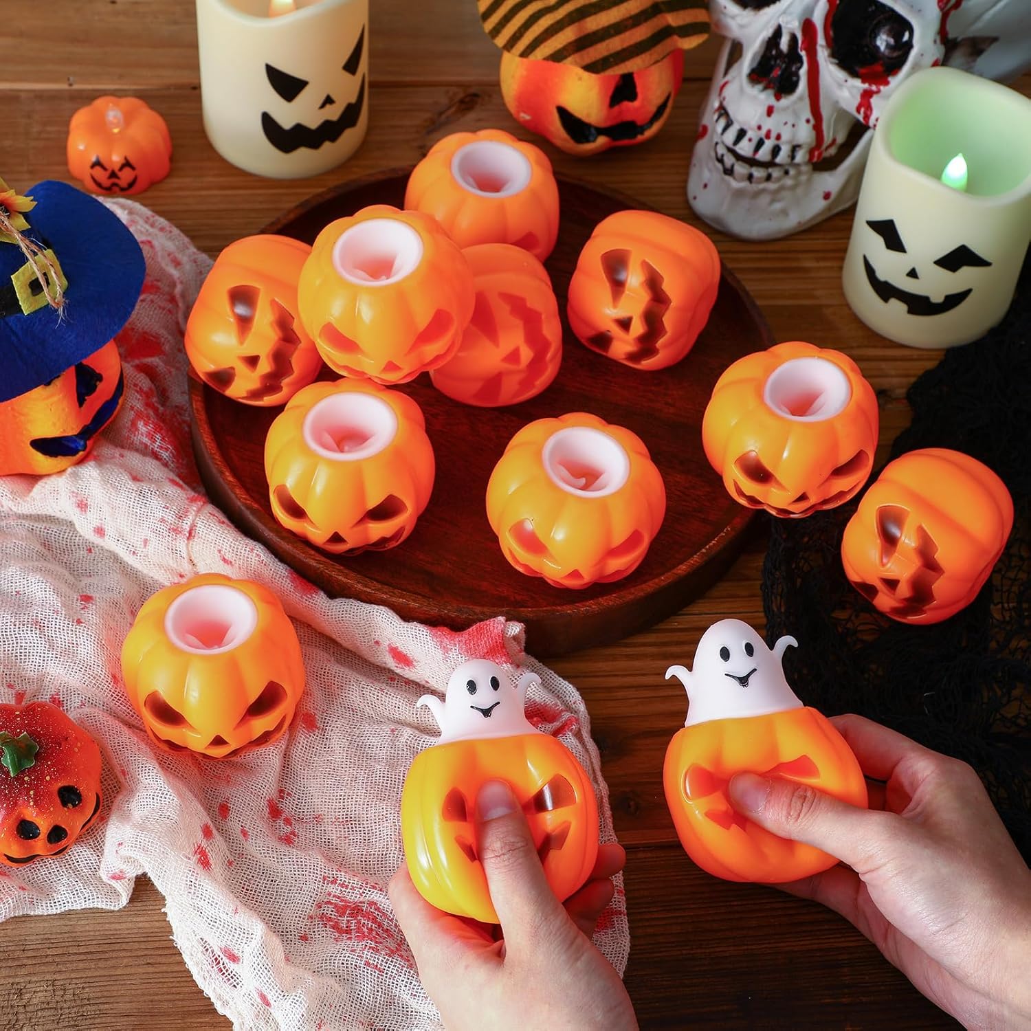 Jenaai 20 huevos de Pascua, bolas estrujables para apretar, cesta de Pascua, juguetes sensoriales para regalos de fiesta de Pascua (calabaza)