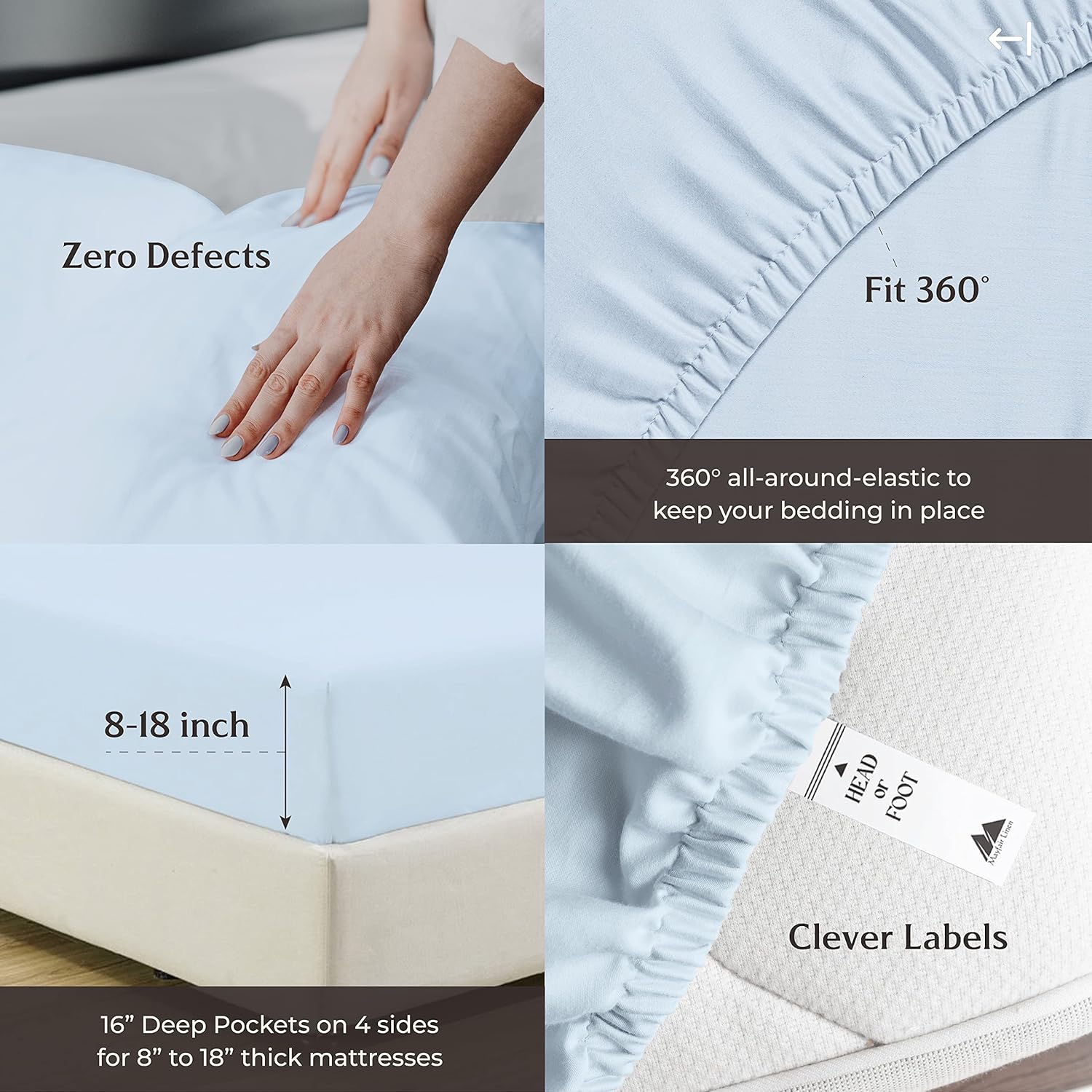 Mayfair Linen Sábanas 100% de algodón egipcio, tamaño California King, 1000 hilos, 4 piezas, color azul claro, para cama de tamaño California King,