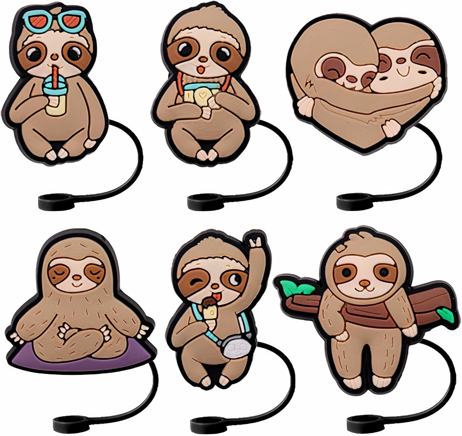 12 fundas de paja de perezoso, de animales del bosque, reutilizables, a prueba de polvo, para fiestas, vacaciones, cumpleaños, tapas de paja de