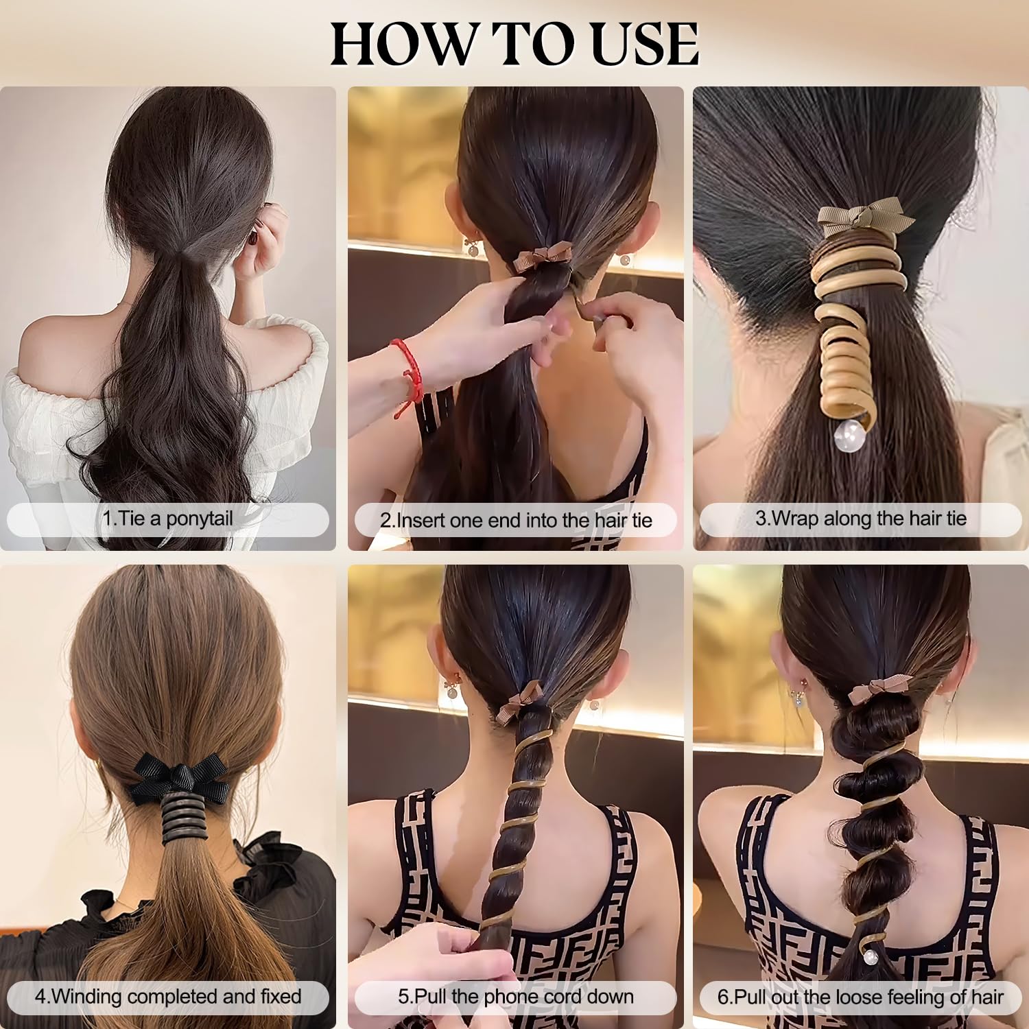 Lazos para el cabello en espiral sin arrugas, coloridas bandas para el cabello con alambre de teléfono, lazo elástico con lazo trenzado, bobinas de