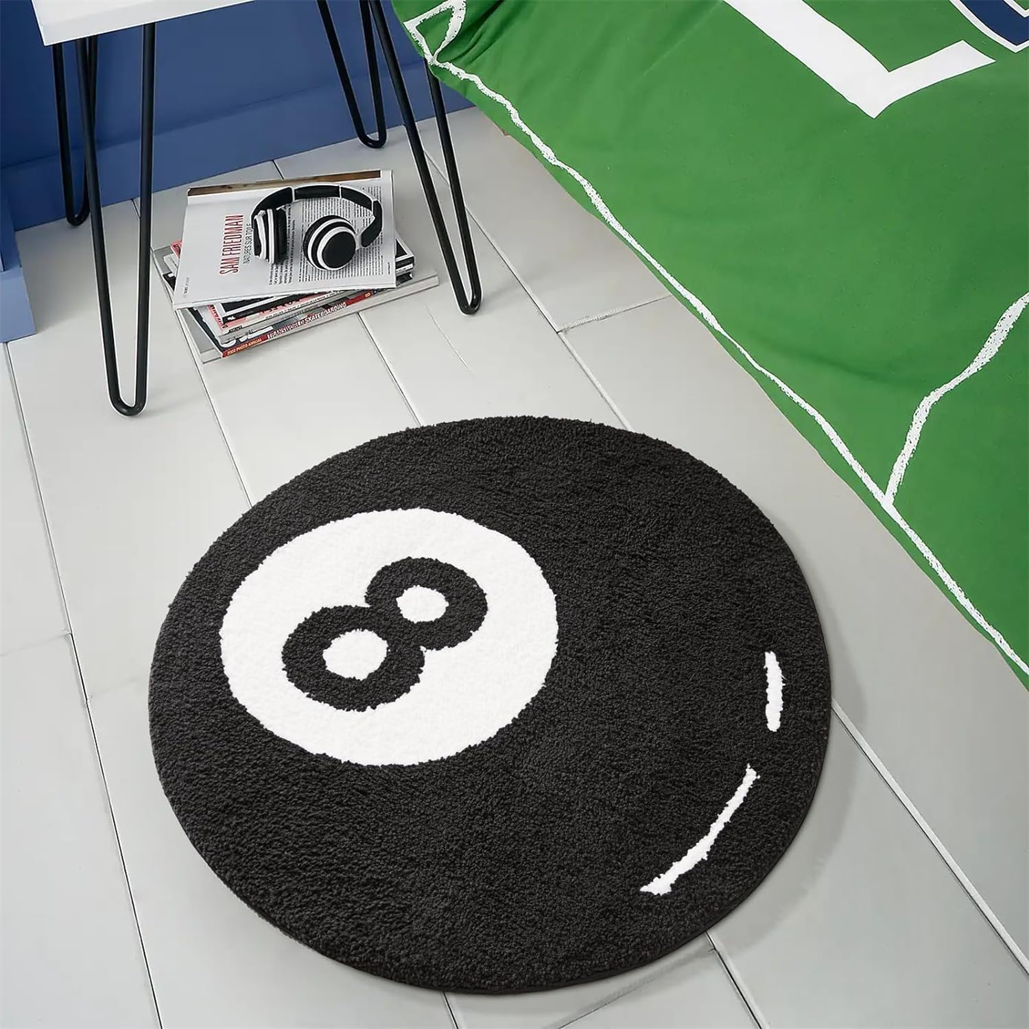 Estmy Alfombra de baño redonda negra de 8 bolas de 2 pies, antideslizante, lavable, bonita, única, fresca, divertida, redonda en blanco y negro,