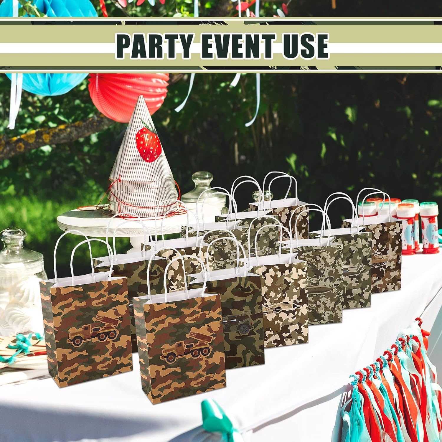 Paquete de 24 bolsas de regalo de camuflaje para fiesta de cumpleaños, bolsas de golosinas, bolsas de dulces con temática de camuflaje para niños y