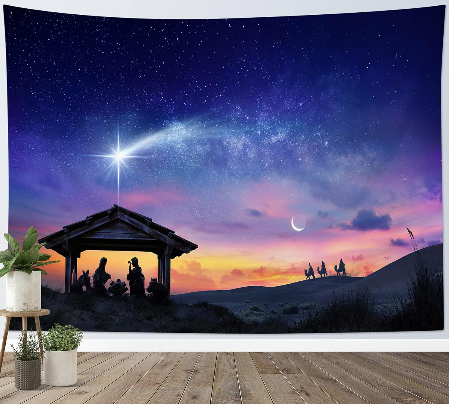 LB Tapiz de Natividad de Jesús, tres hombres sabios, tapiz para colgar en la pared, tapiz de estrella de Belén, póster cristiano de Navidad para