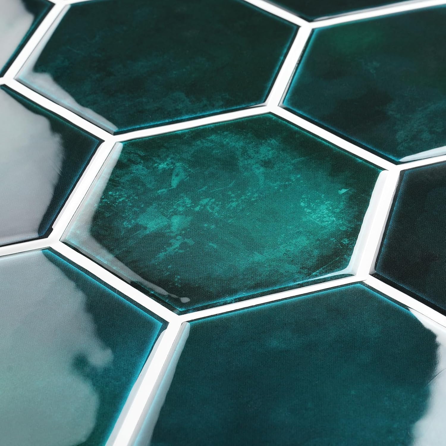 FunStick 15 azulejos de azulejos de color verde esmeralda, despegar y pegar, para cocina, baño, 12 x 12 pulgadas, hexagonales, para salpicaduras,