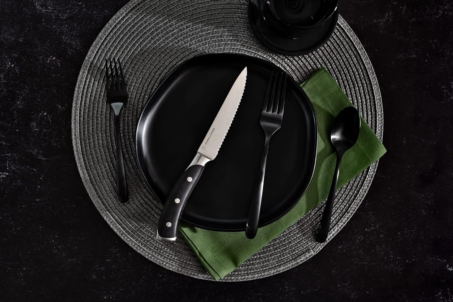 DURA LIVING Elite – Juego de 4 cuchillos para carne, acero alemán forjado con mango ergonómico, juego de cuchillos de carne dentados de alta calidad