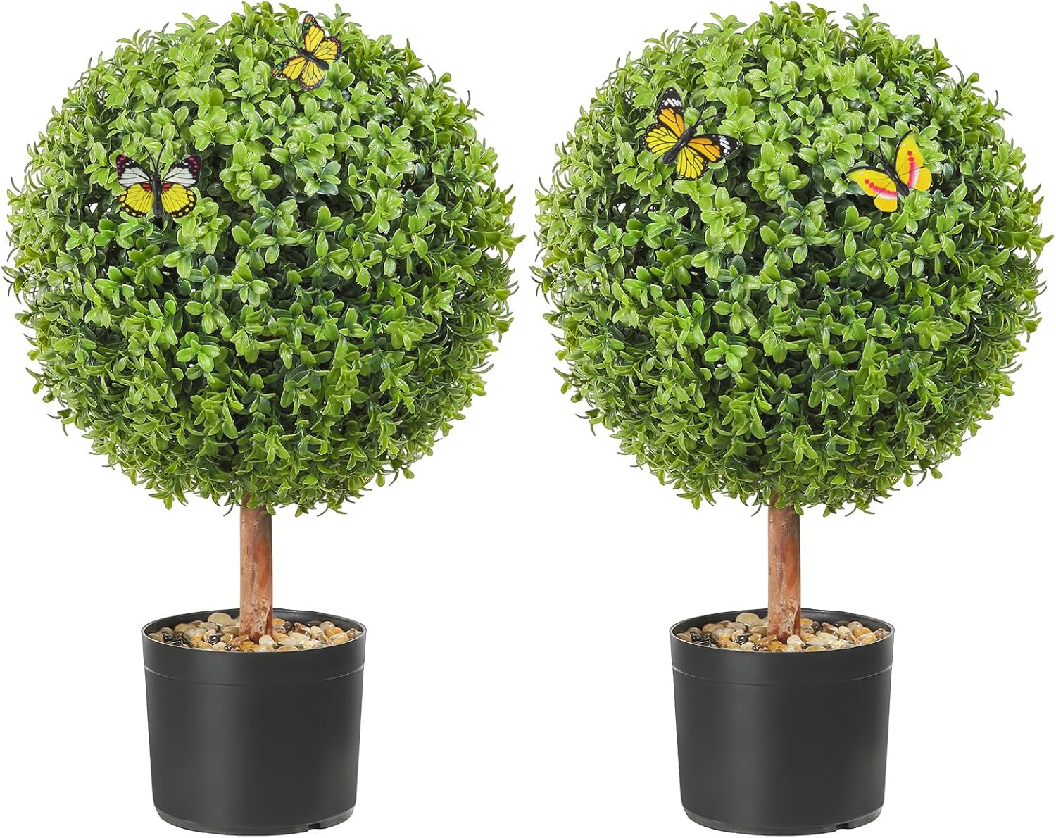 VEVOR Topiarios artificiales de boj, 24 pulgadas de alto (2 piezas), planta de topiarios falsos en forma de bola con macetas, planta de plumas