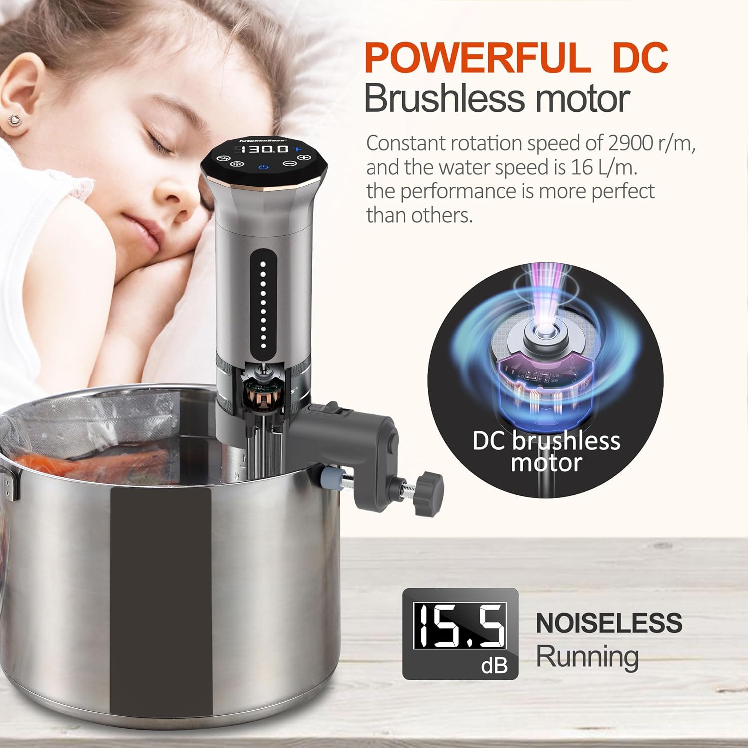 KitchenBoss Sous Vide – Máquina de cocción al vacío, 1100 W IPX7, a prueba de agua, cocción de agua, al vacío, inversión térmica, pantalla digital