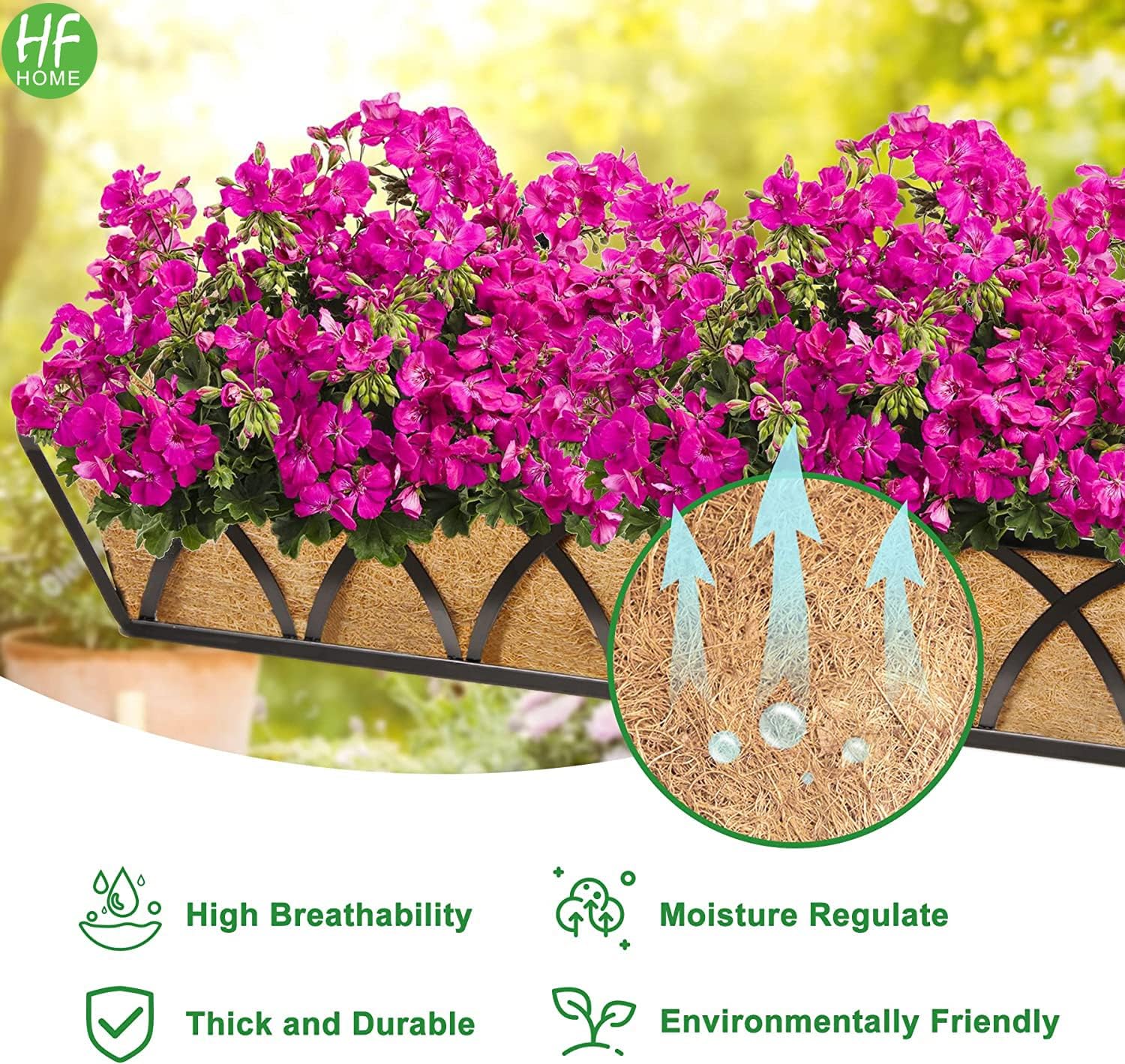 HFHOME Maceta de 24 pulgadas para ventana, incluye forro de coco, caja de ventana de 24 pulgadas de diámetro con forros de fibra de coco, cesta