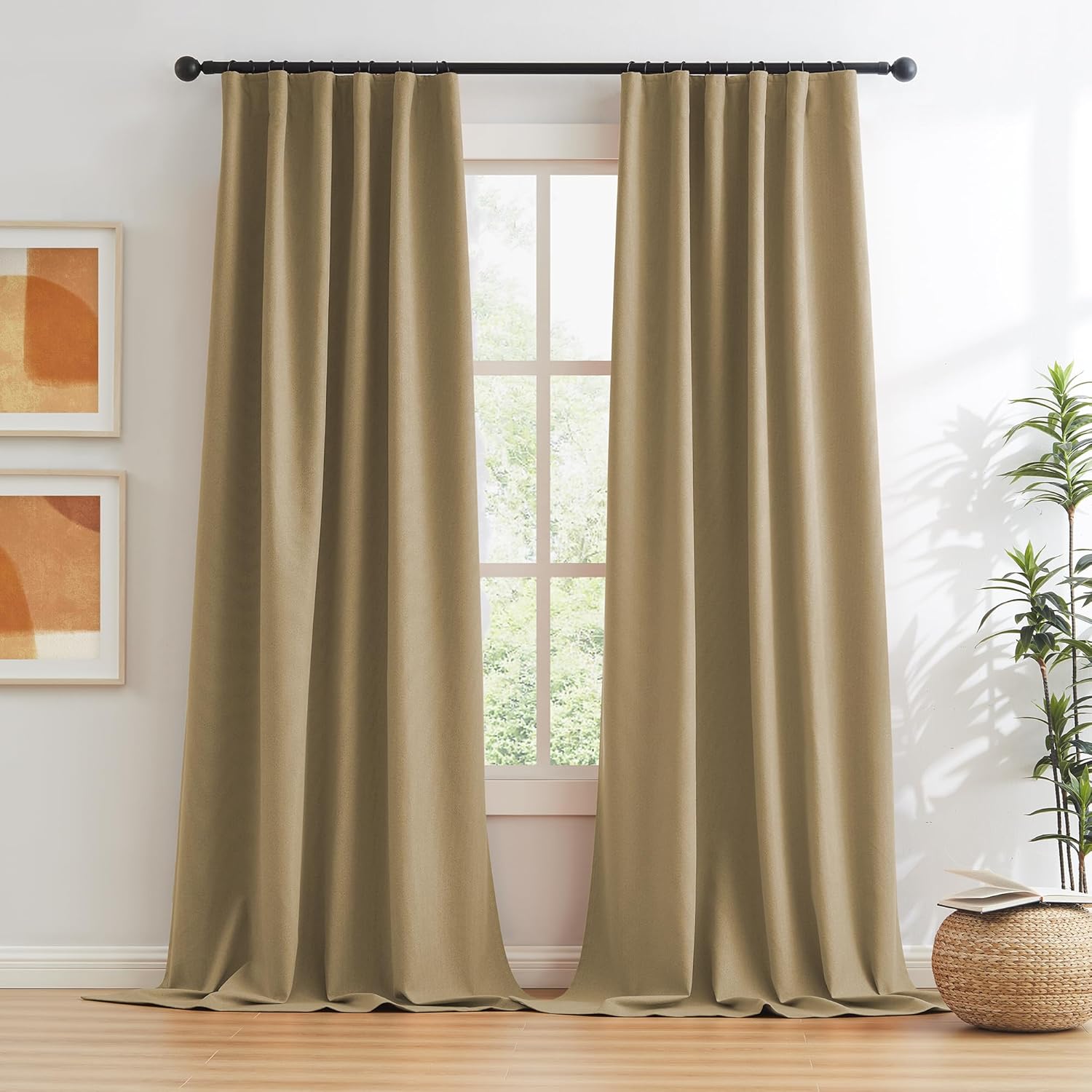 Cortinas de arpillera de color rústico para sala de estar de 84 pulgadas de largo, cortinas opacas con textura de lino natural, decoración