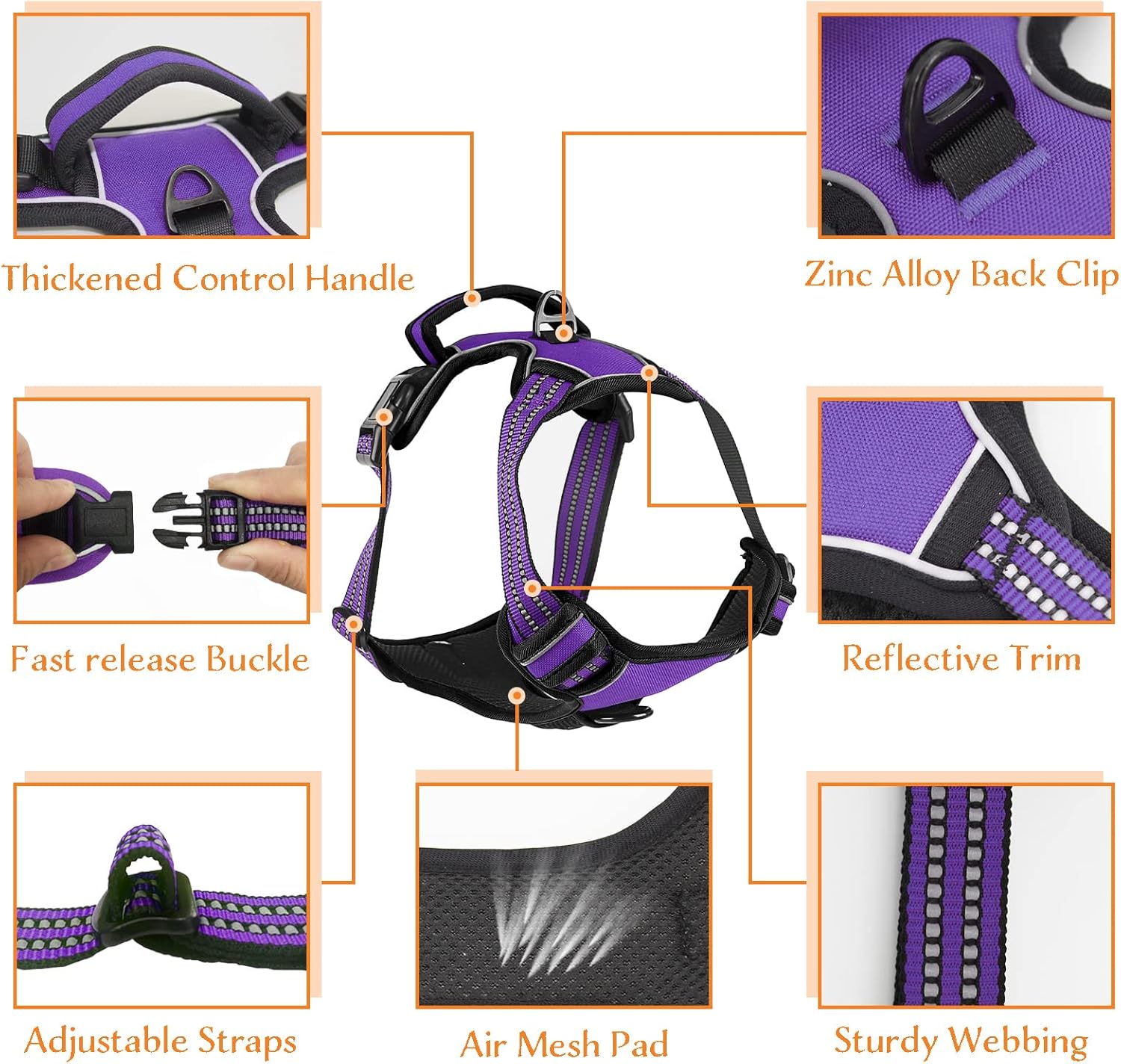 Arnés sin tirones para perros pequeños, medianos y grandes, chaleco reflectante ajustable para mascotas con clip frontal acolchado para perros, asa