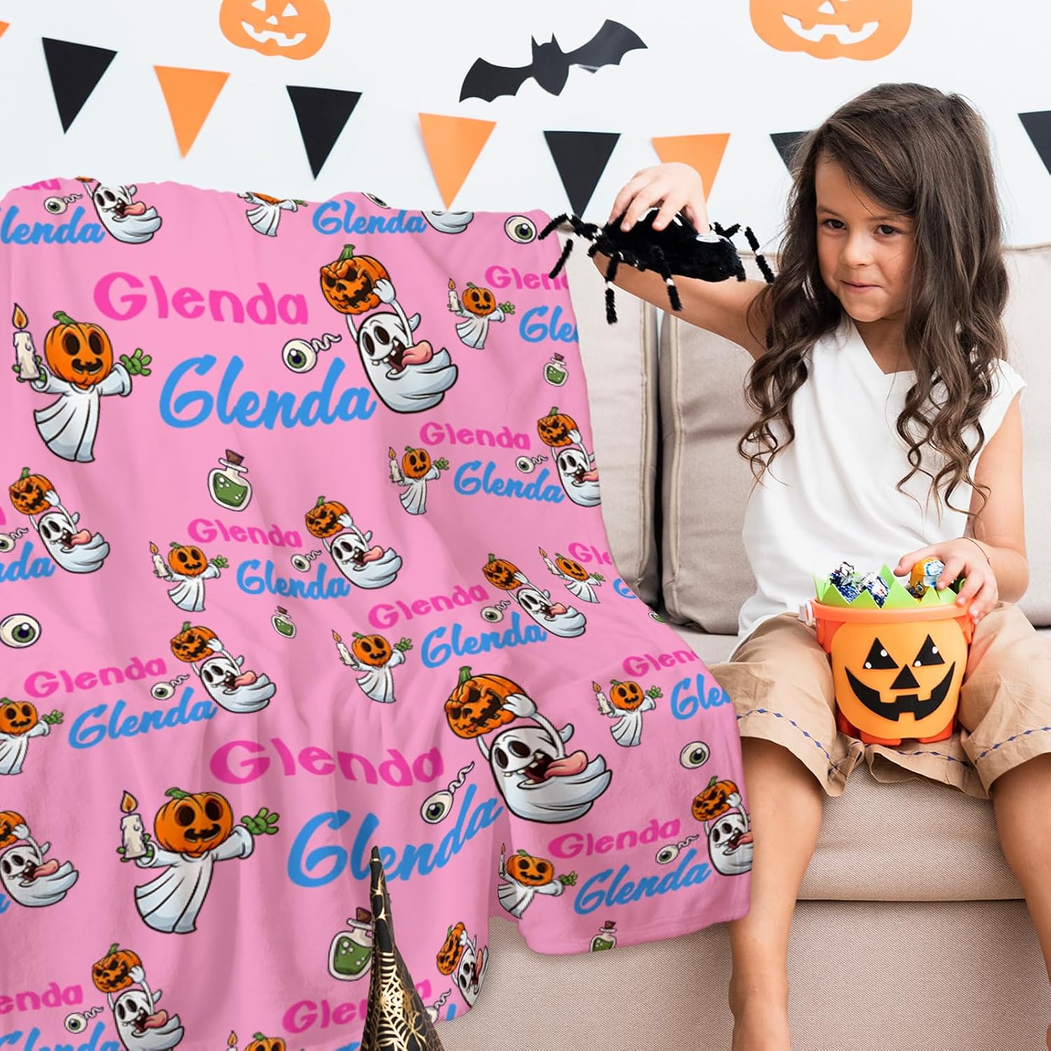 Manta de Halloween personalizada para niñas, manta de bebé personalizada para niños con nombre, manta personalizada súper suave para niños,