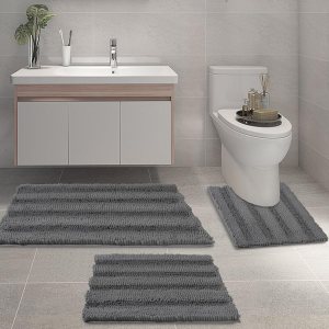 ELEHOLD Juego de 3 alfombras de baño, alfombra de baño suave y absorbente, alfombra antideslizante para ducha ELEHOLD Juego de 3 alfombras de baño, alfombra de baño suave y absorbente, alfombra antideslizante para ducha