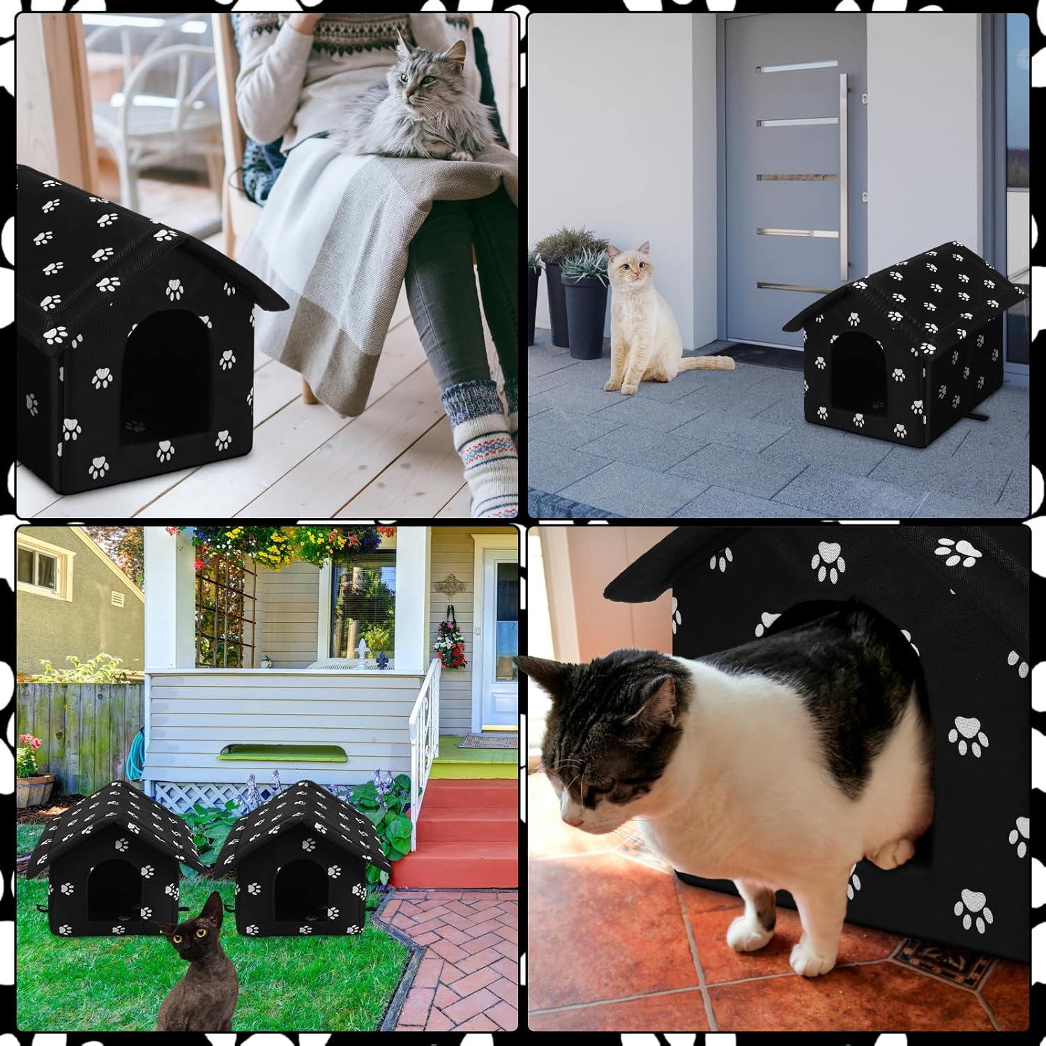 Soaoo 2 unidades de refugio para gatos al aire libre, resistente a la intemperie y aislada, plegable, relleno de algodón, grueso, para perros y