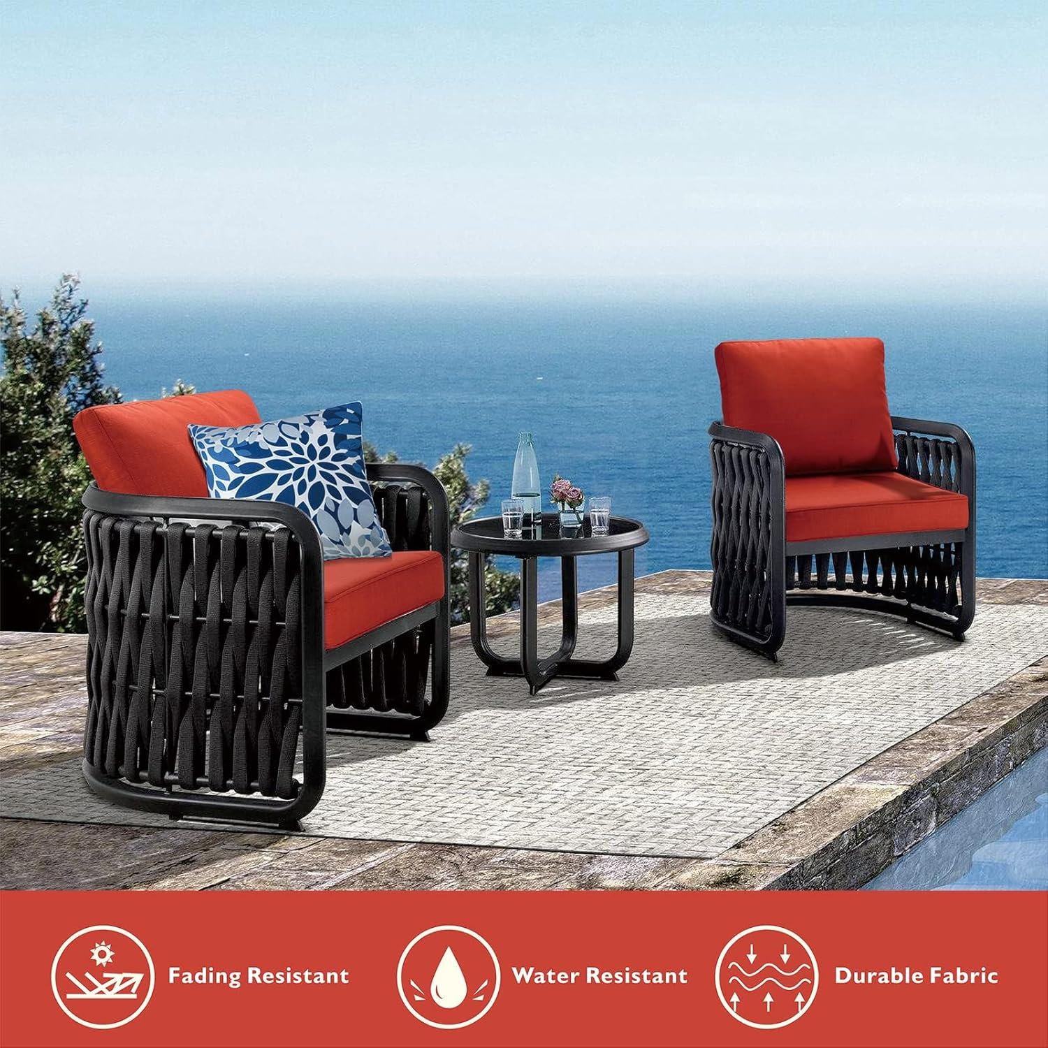 Cojín para silla de exterior, juego de cojines de asiento profundo para exteriores de 19 x 19 pulgadas, cojines de asiento para muebles de exterior