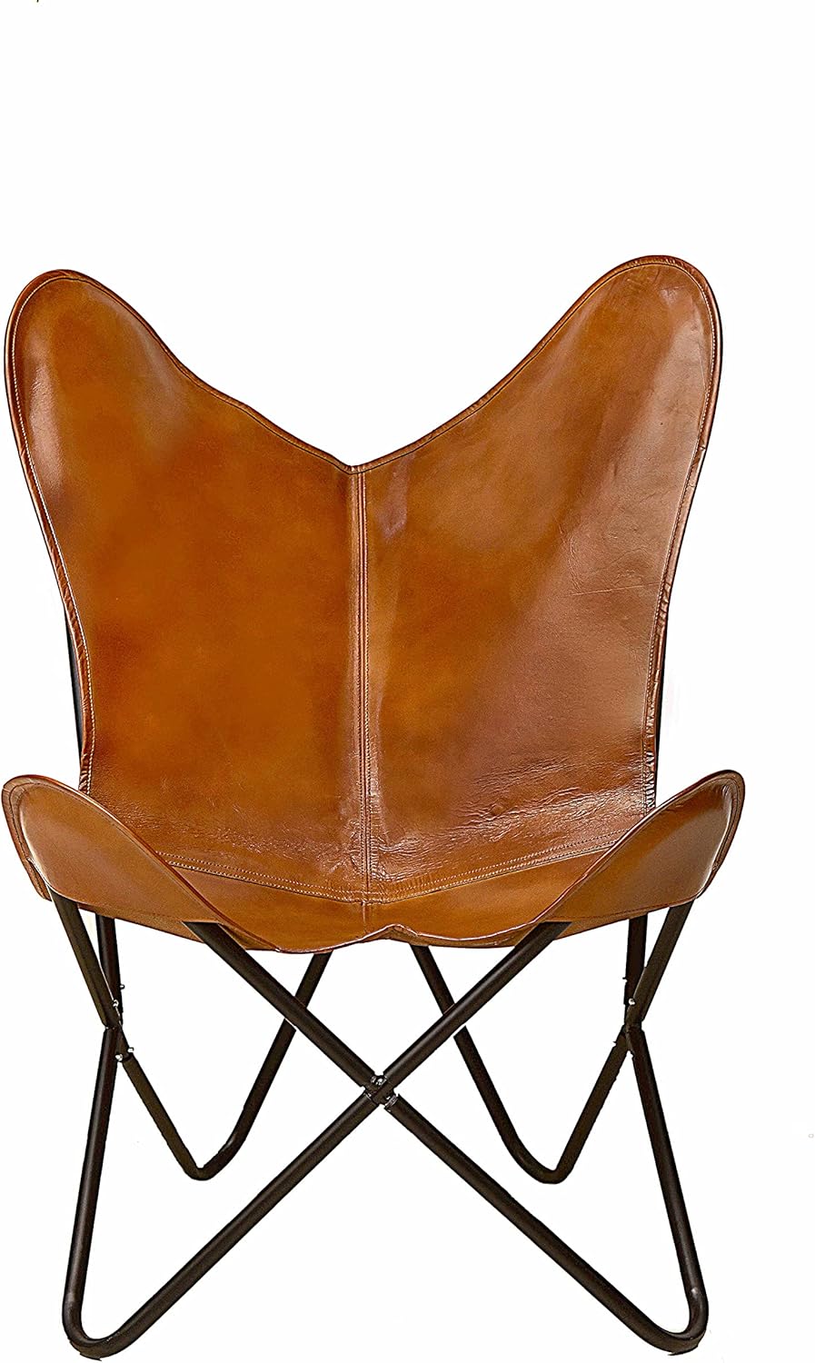 Silla hecha a mano de cuero de búfalo para sala de estar, decoración del hogar, silla de mariposa con marco de hierro plegable