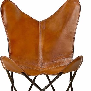 Silla hecha a mano de cuero de búfalo para sala de estar, decoración del hogar, silla de mariposa con marco de hierro plegable Silla hecha a mano de cuero de búfalo para sala de estar, decoración del hogar, silla de mariposa con marco de hierro plegable