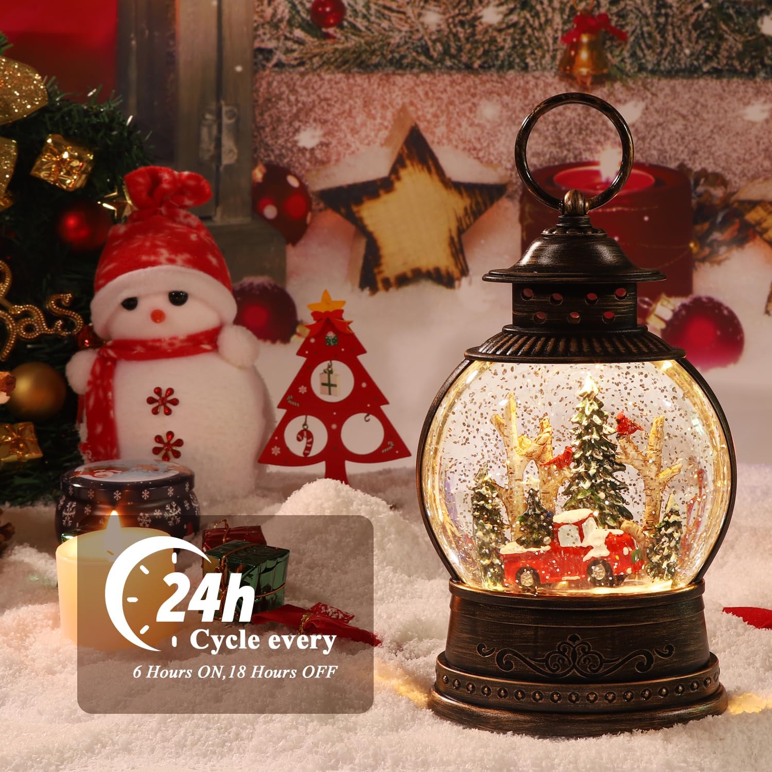 Decoraciones de Navidad, farol de Navidad, globos de nieve de Navidad, temporizador de 6 horas, decoración de Navidad, farol de globo de nieve,