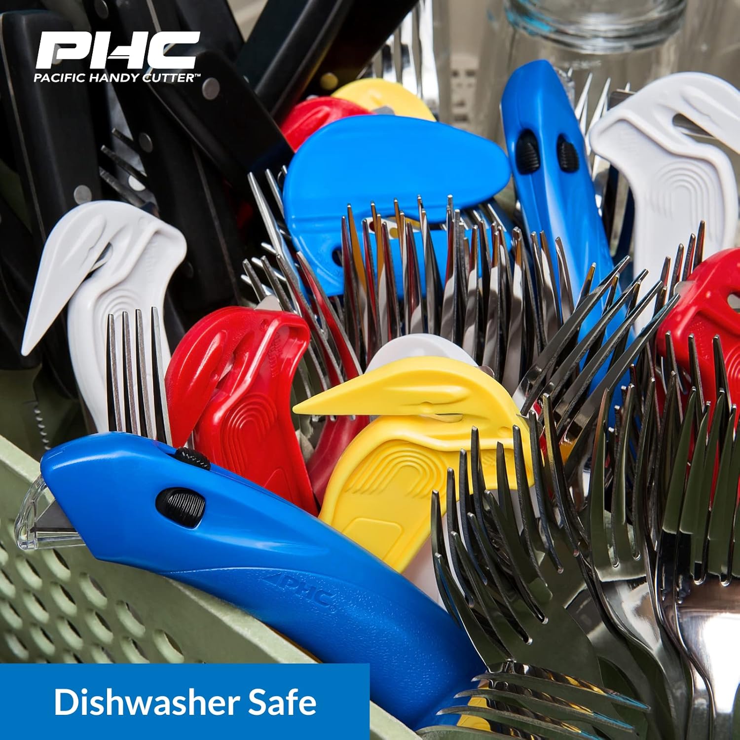 Pacific Handy Cutter DFC364 – Cortador seguro para alimentos con certificado NSF blanco con divisor de cinta sin cuchillas, corte seguro y eficiente